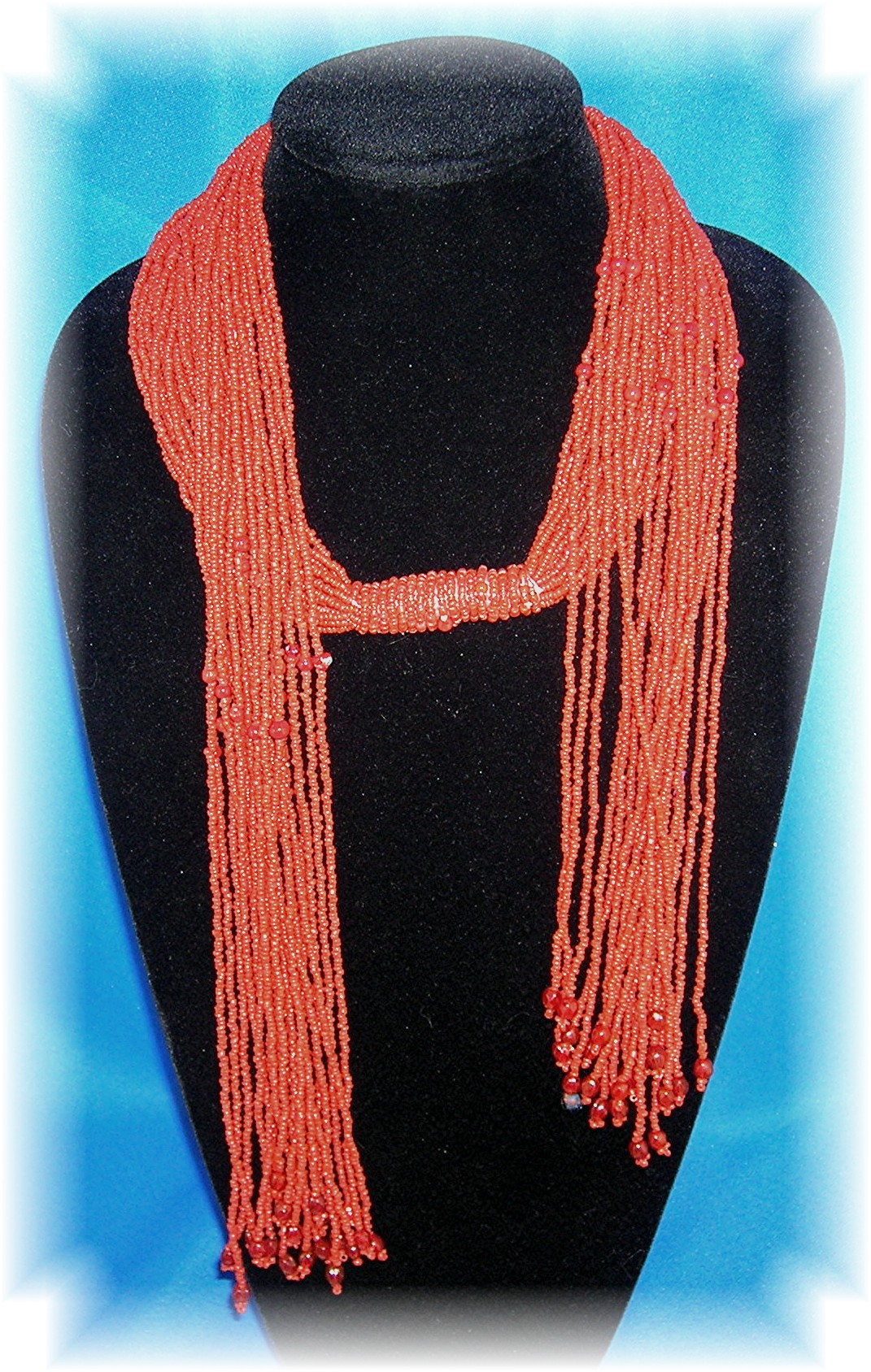 54 Inch Coral 20 Strand  Tie Necklace Belt Beads