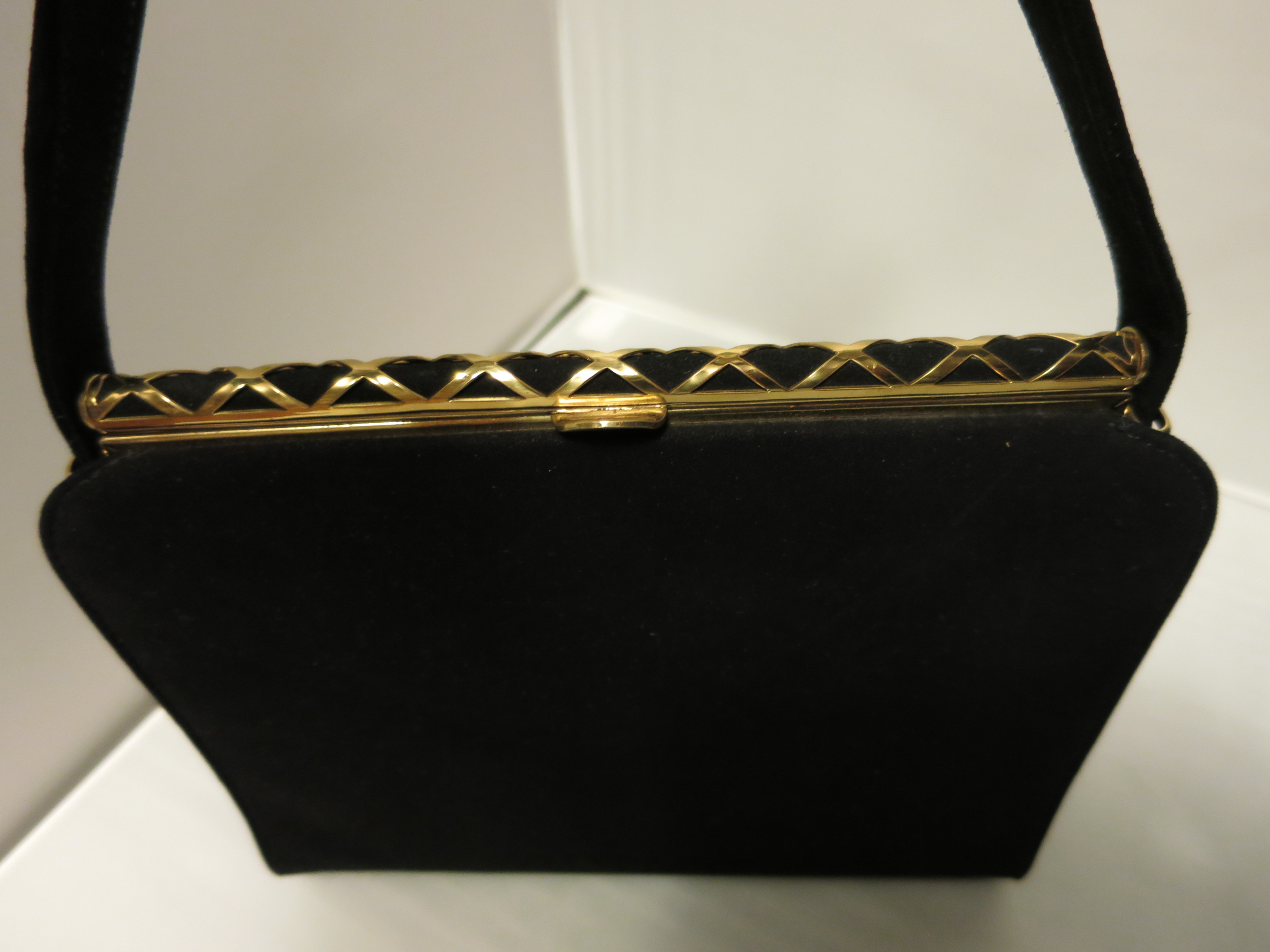 Blucl Black Velvet Purse With Gold tone Hardware