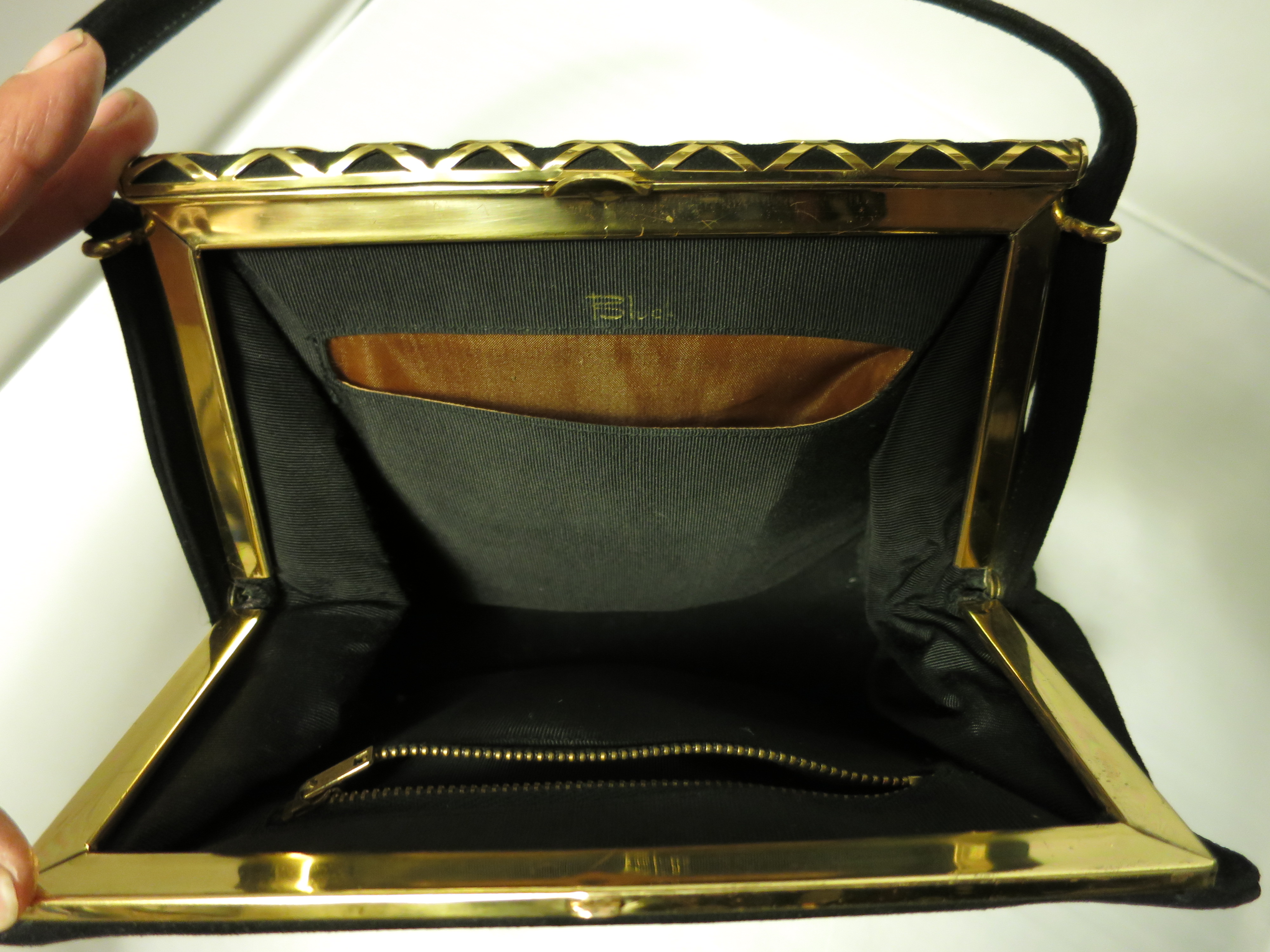 Blucl Black Velvet Purse With Gold tone Hardware