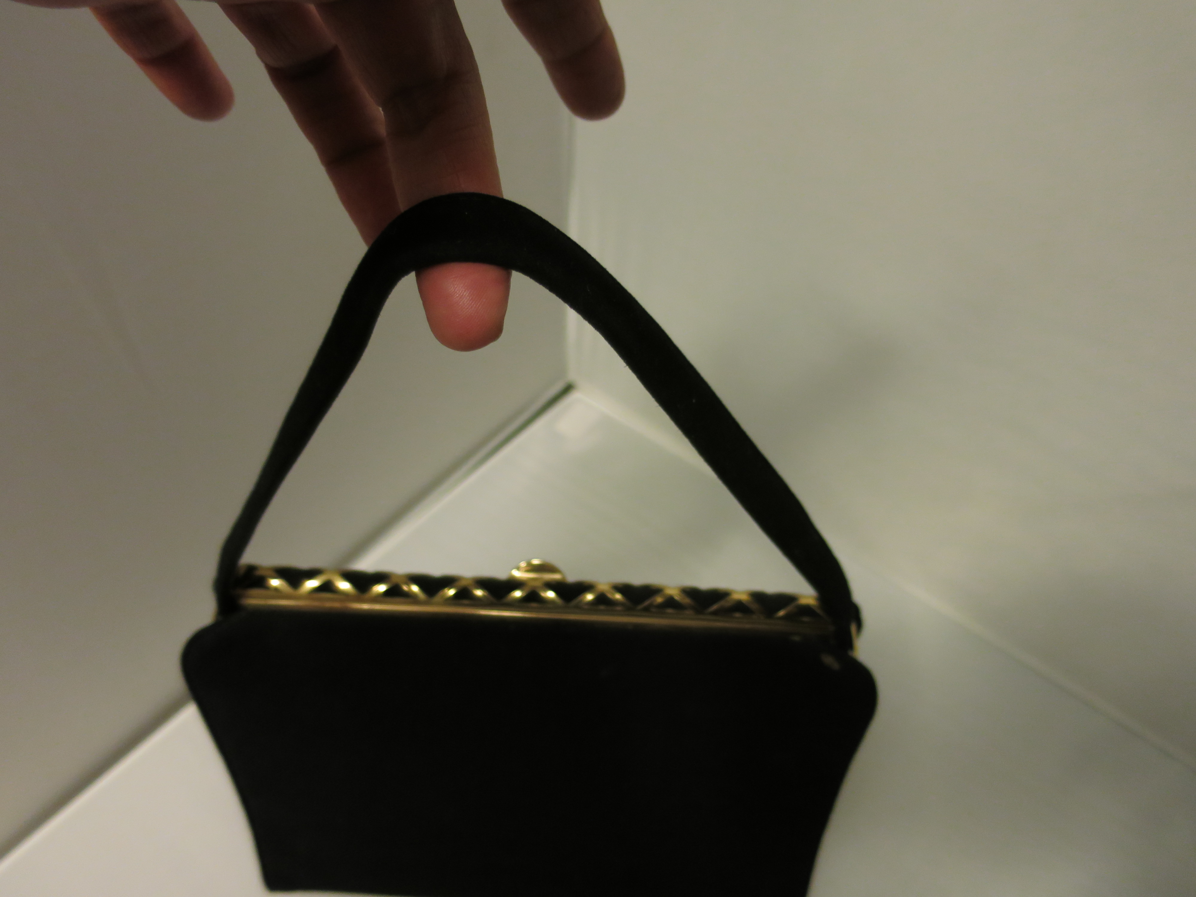 Blucl Black Velvet Purse With Gold tone Hardware