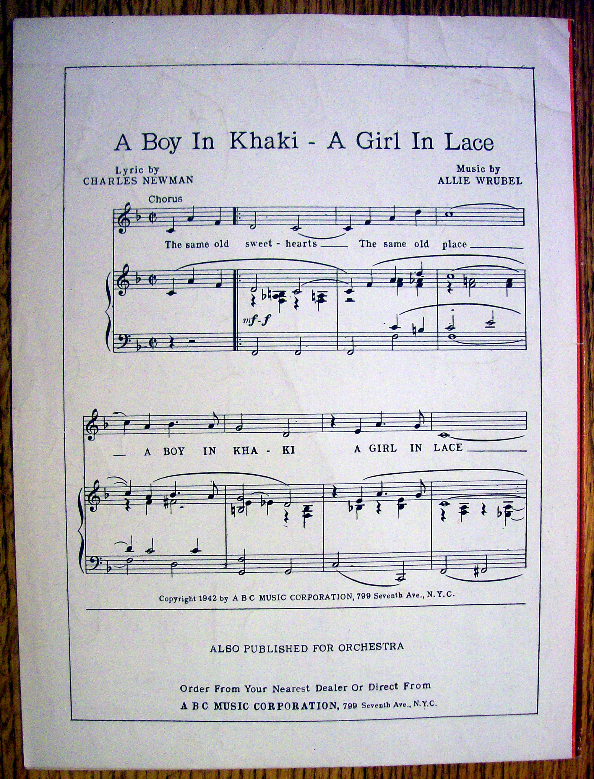 Sheet Music For 1942 I Met Her On Monday