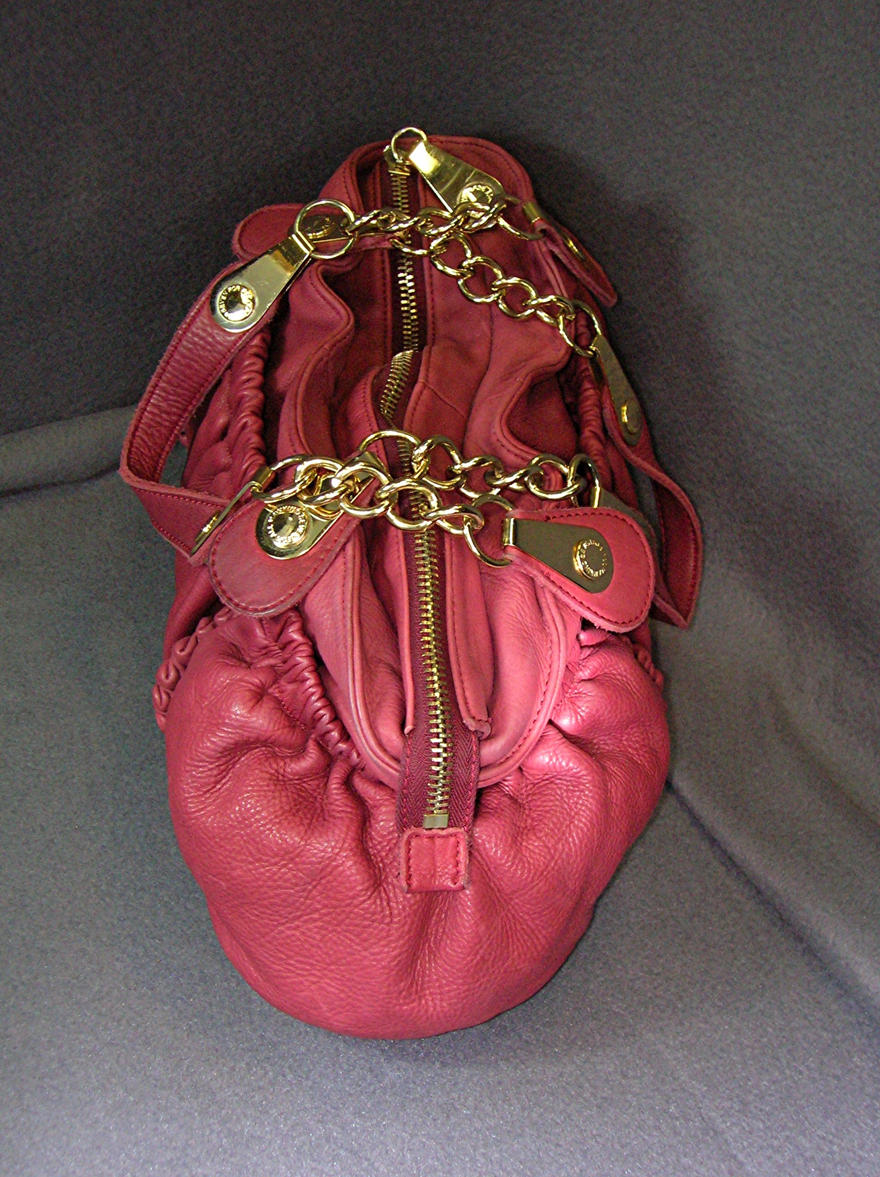 Bag Seven Jeans Large Ruffled Burgundy Leather