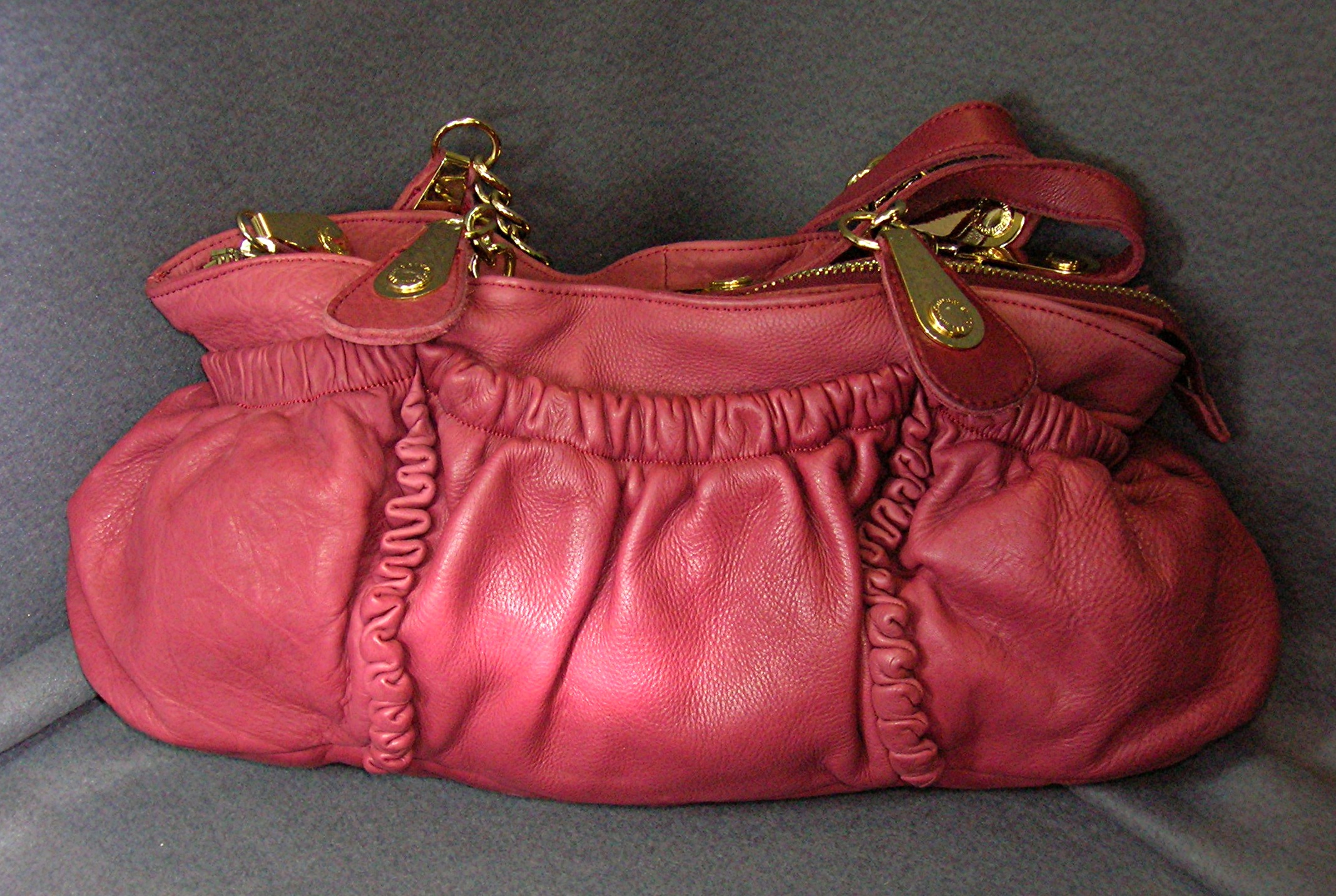 Bag Seven Jeans Large Ruffled Burgundy Leather