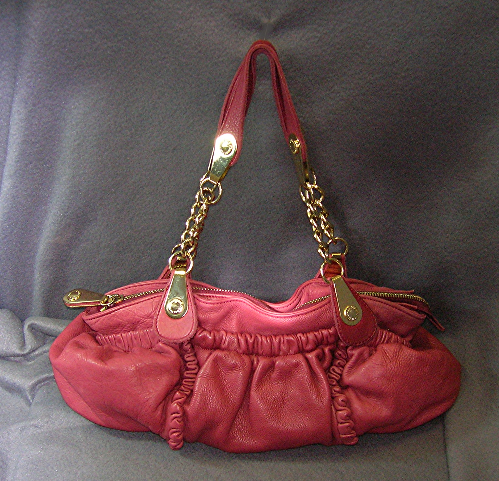 Bag Seven Jeans Large Ruffled Burgundy Leather