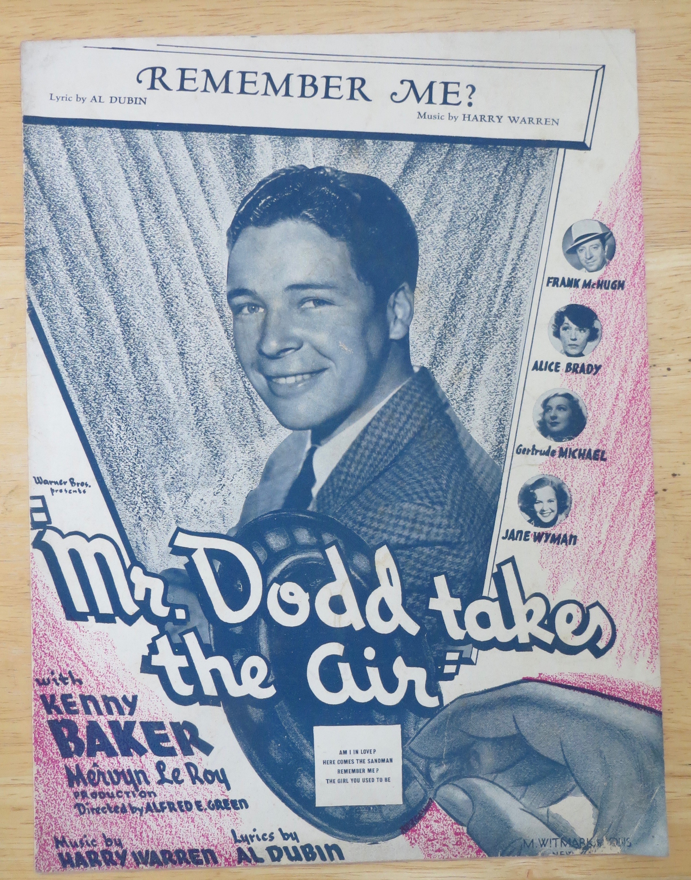 1937 Remember Me Sheet Music (Mr Dodd Takes The Air)