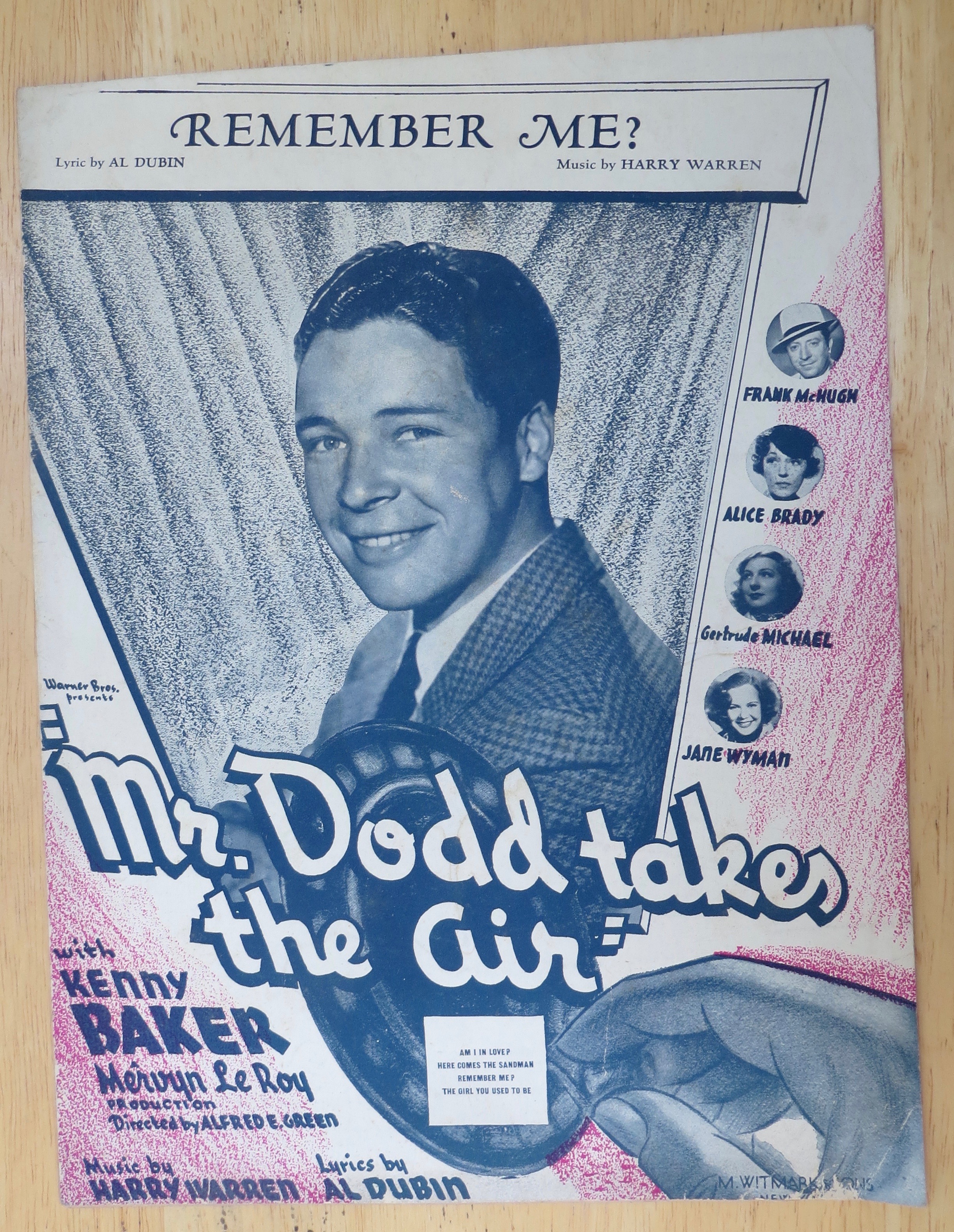 1937 Remember Me Sheet Music (Mr Dodd Takes The Air)