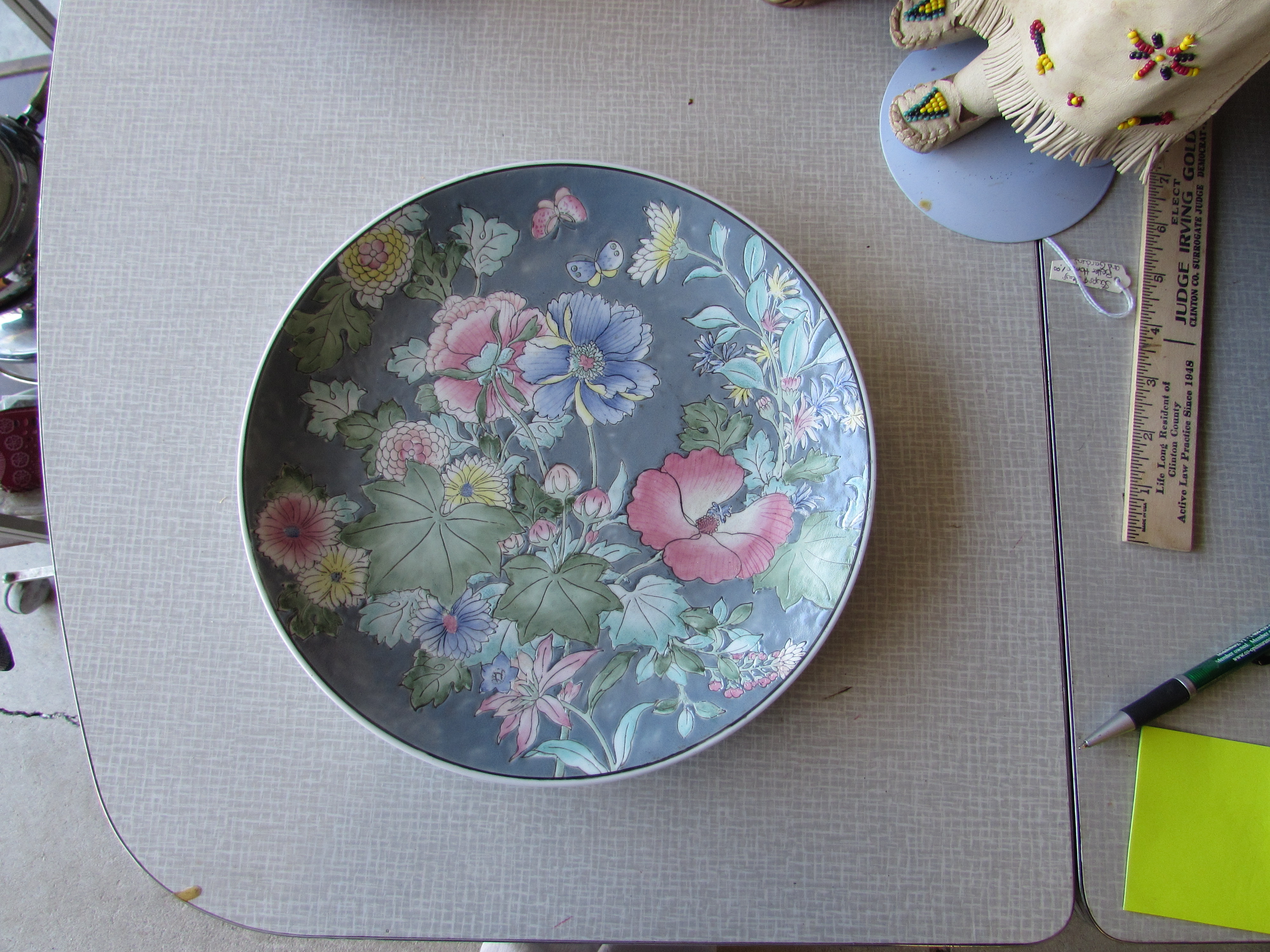 Porcelain Oriental Plate Floral Butterfly marked