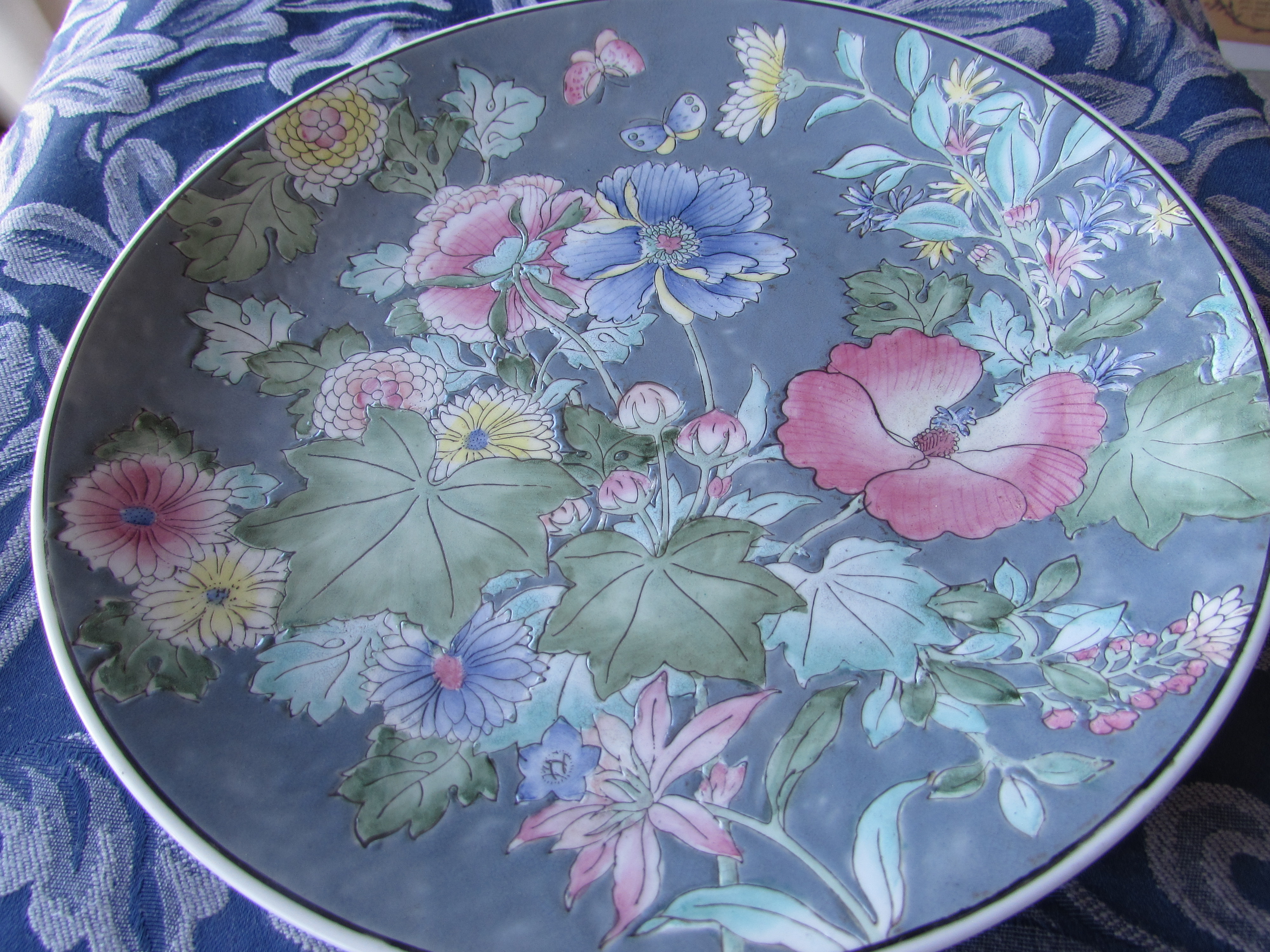 Porcelain Oriental Plate Floral Butterfly marked