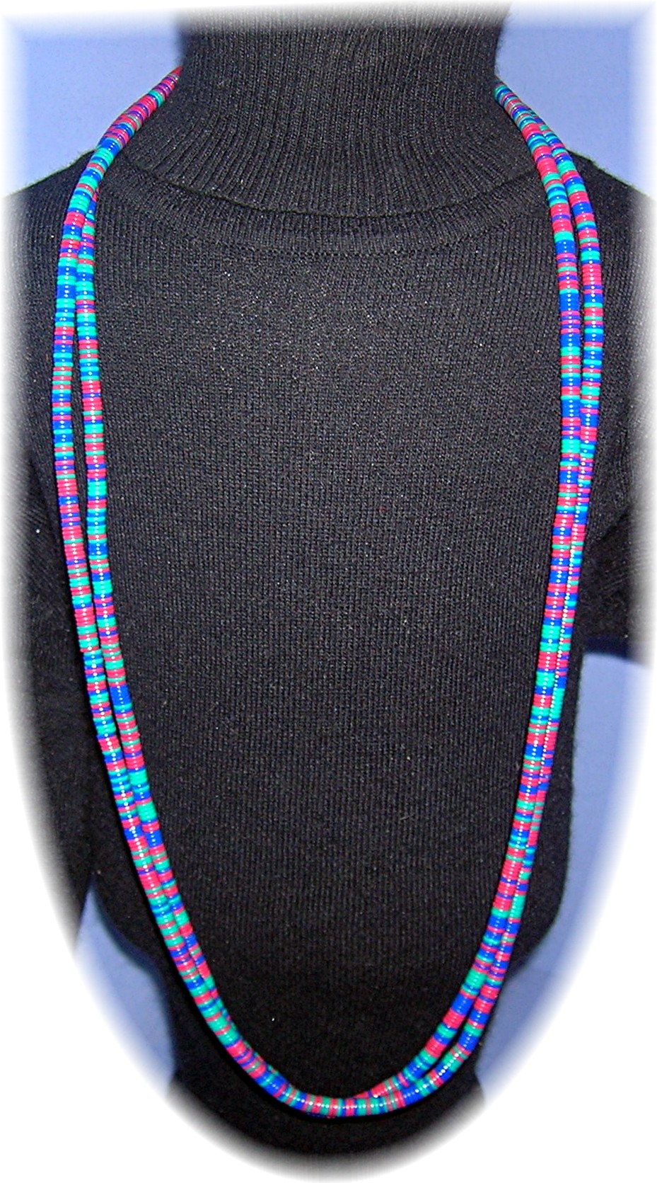 34 Inch Green Red Blue Faux Heishi Necklace