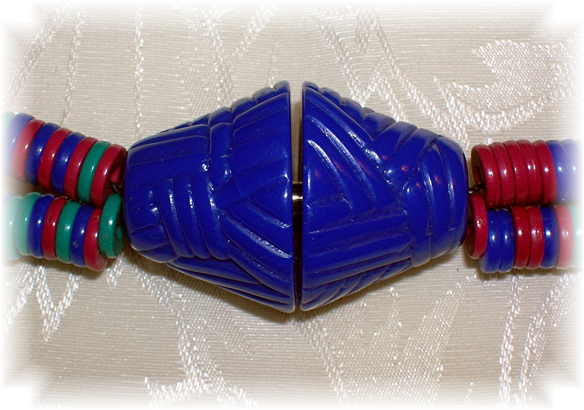 34 Inch Green Red Blue Faux Heishi Necklace