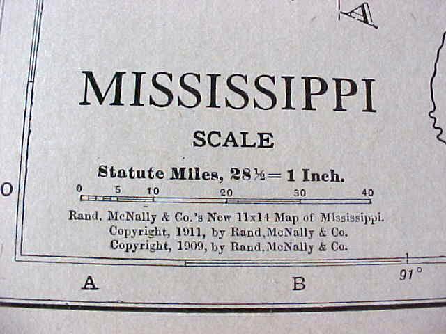 Map Mississippi Kentucky Tennessee 1912 Antique
