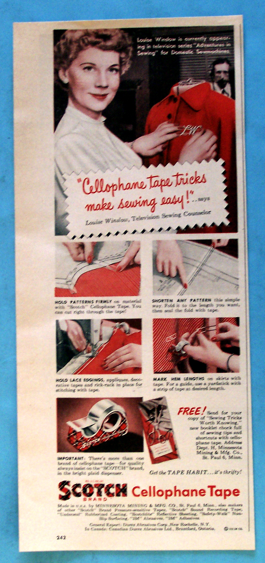 1950 Scotch Tape with Television Sewing Counselor Louise Winslow