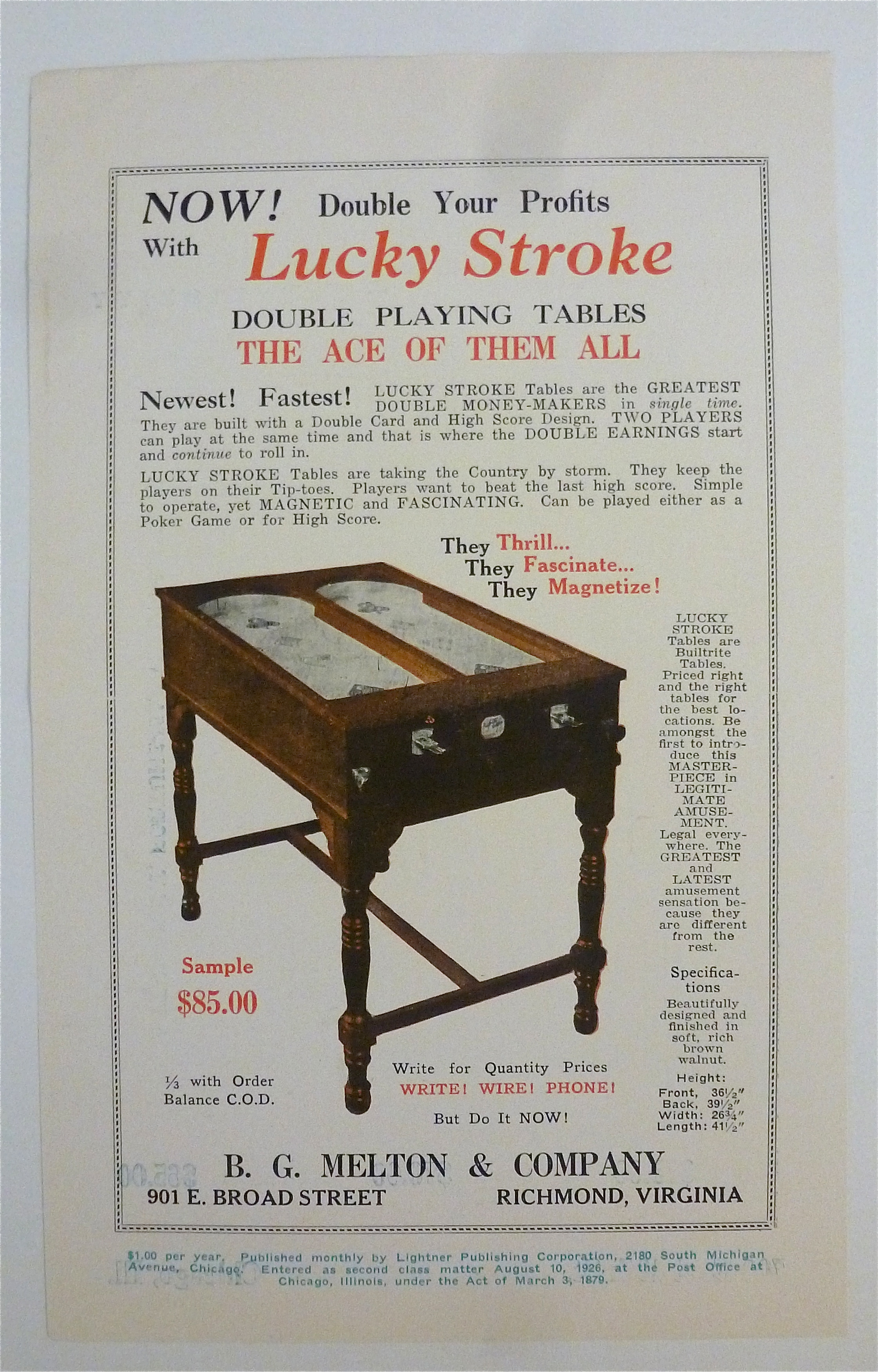 1932 B. G. Melton & Co. with Lucky Stroke Game