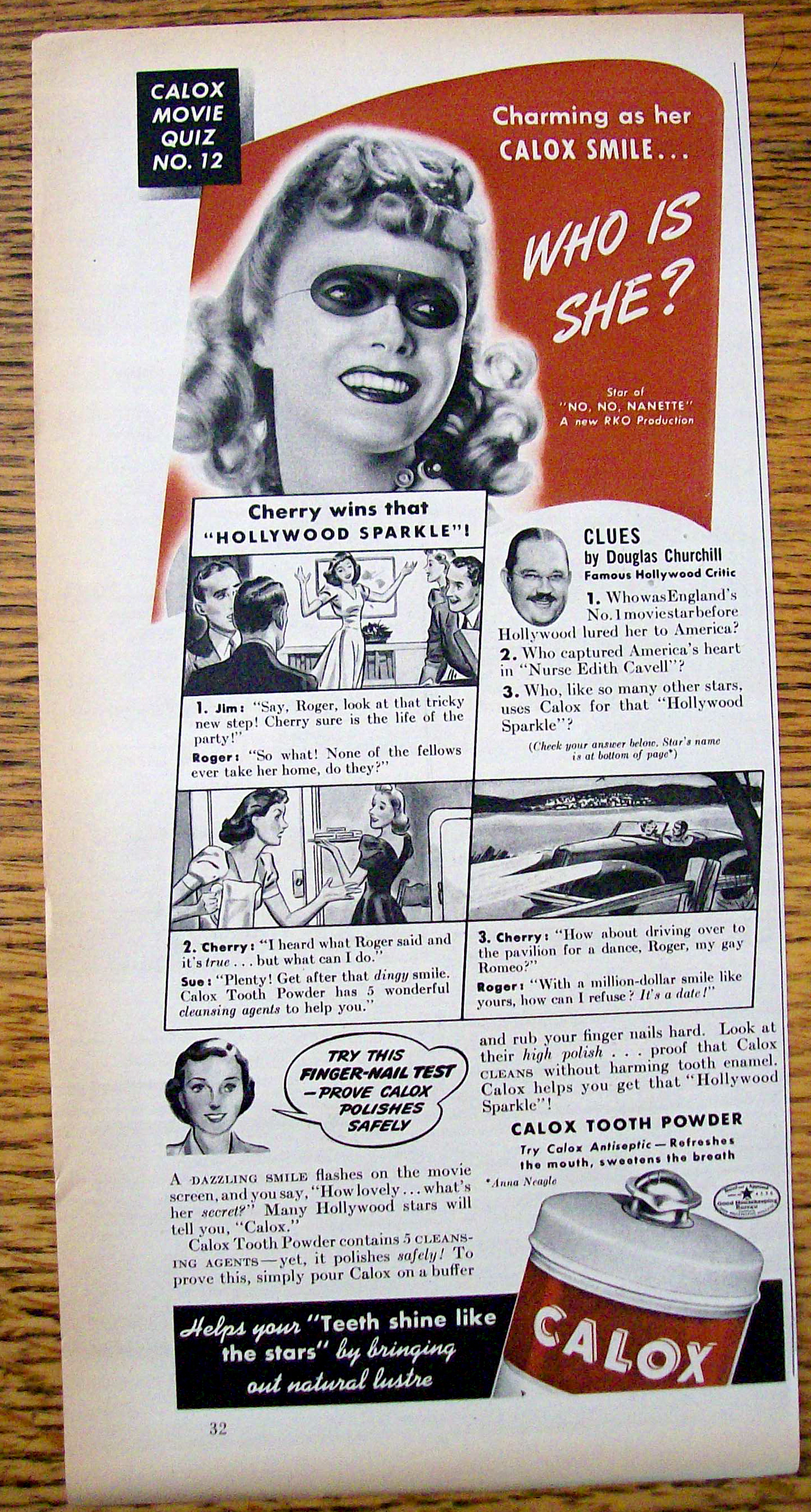 Vintage Ad: 1940 Calox Tooth Powder w/ Anna Neagle