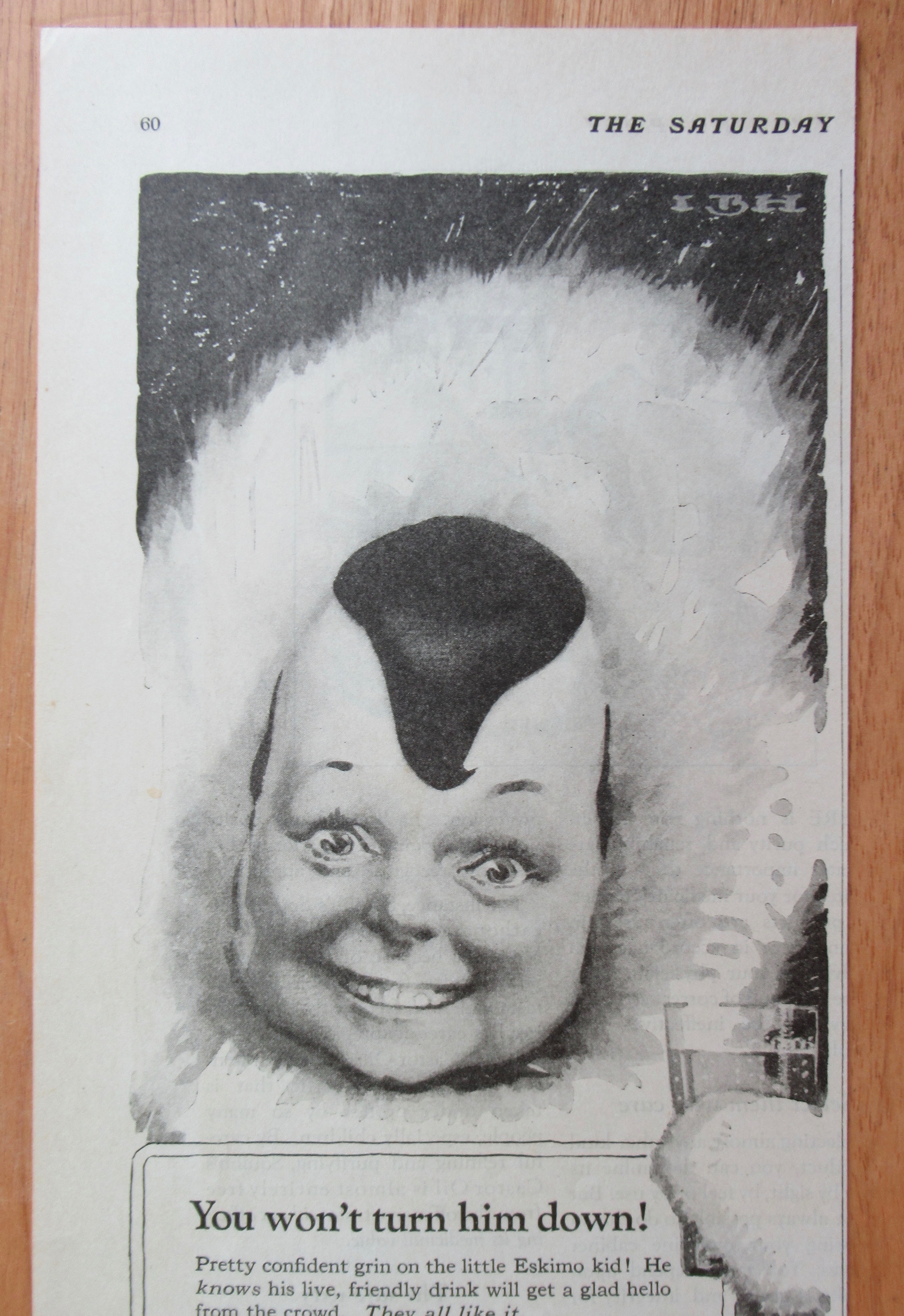 1923 Clicquot Club Ginger Ale with Eskimo Holding Glass