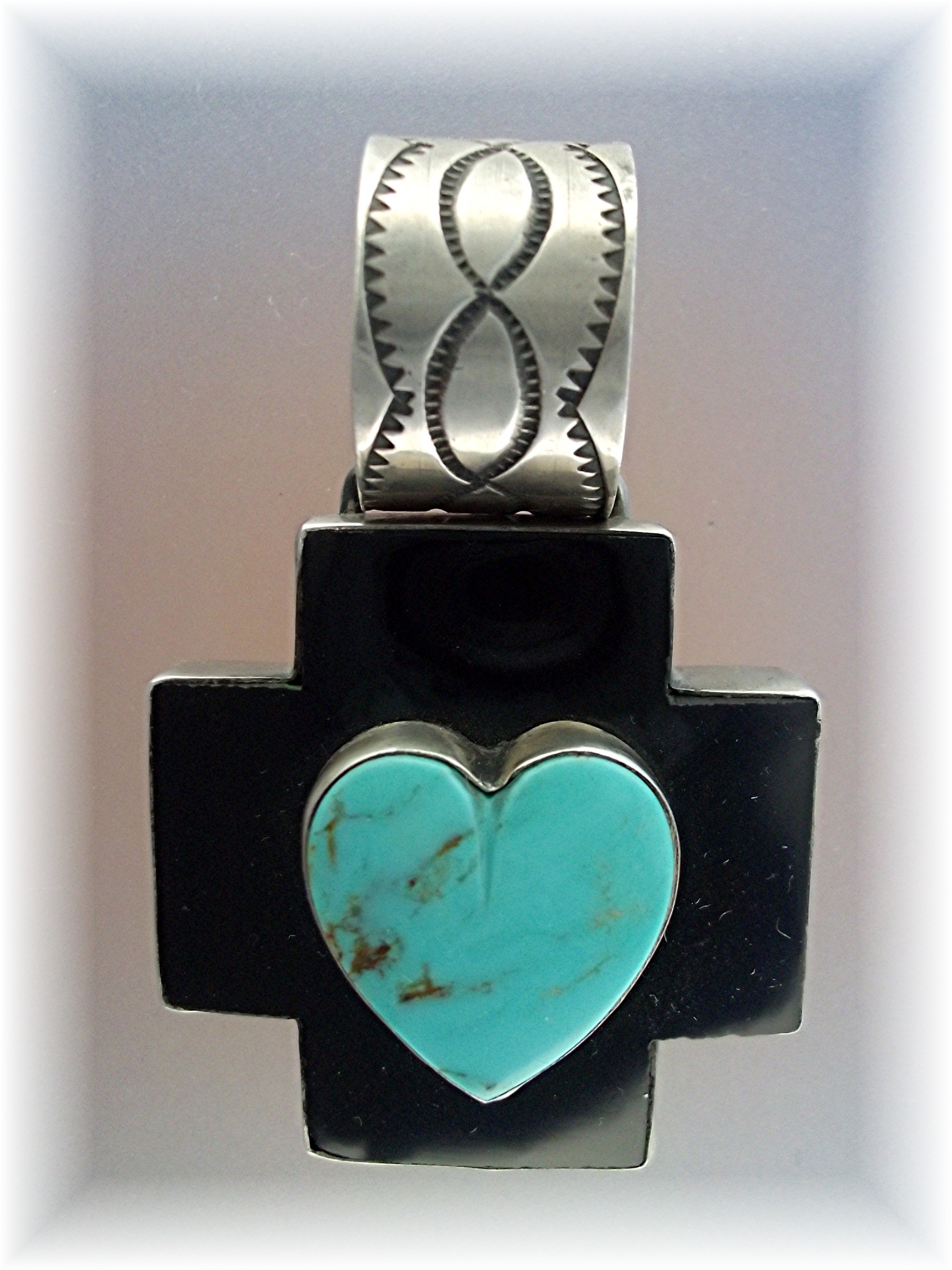 Dan Dodson Sterling Silver Onyx Turquoise Heart Cross