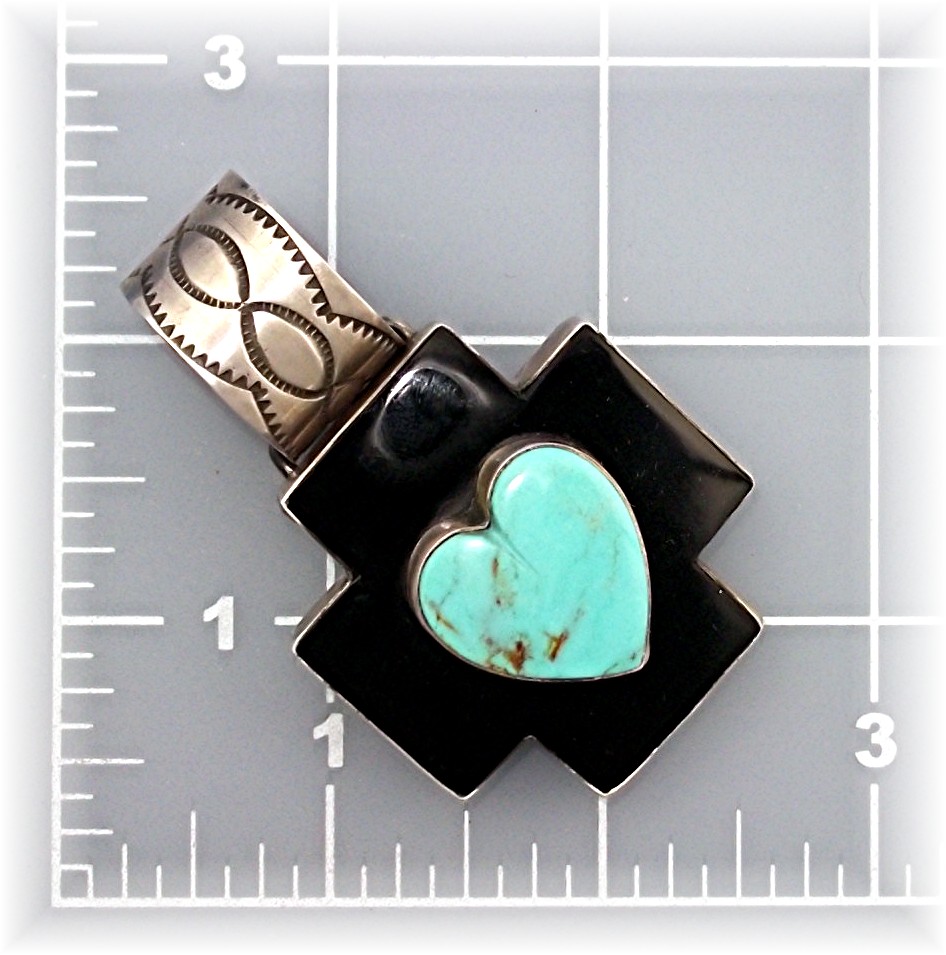 Dan Dodson Sterling Silver Onyx Turquoise Heart Cross
