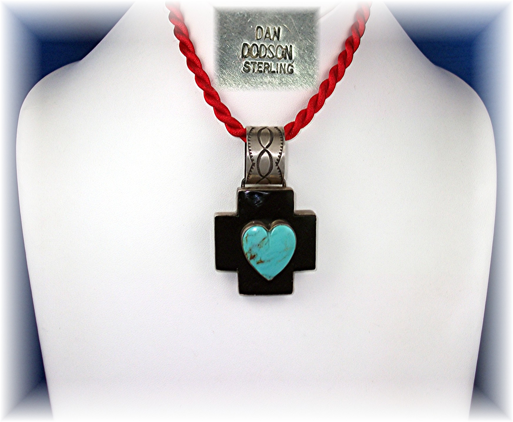 Dan Dodson Sterling Silver Onyx Turquoise Heart Cross