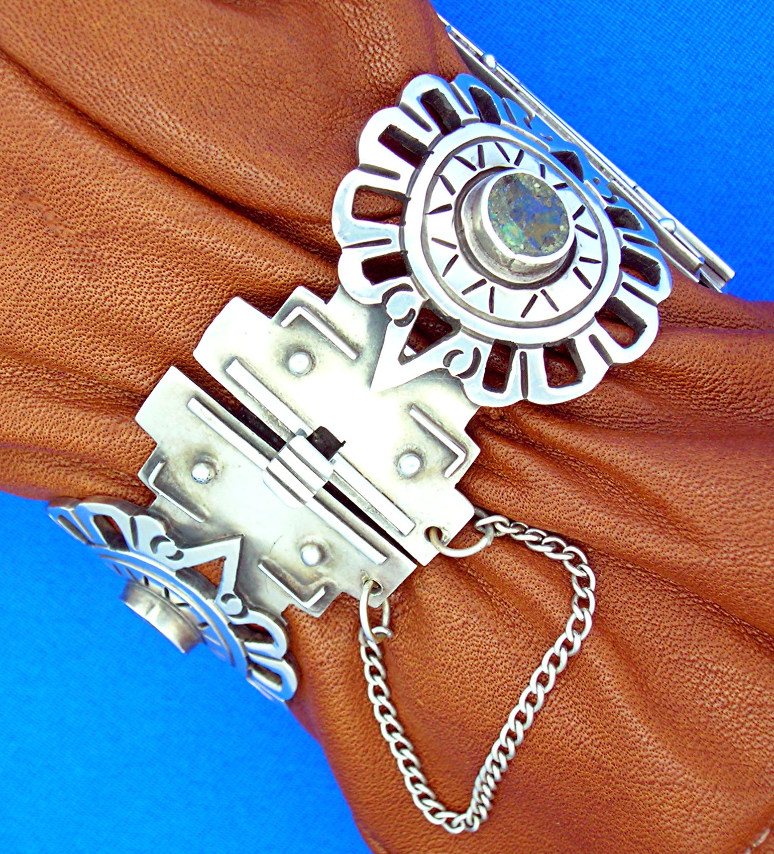 Taxco Mexico Sterling Silver Inlay bracelet Push Clasp