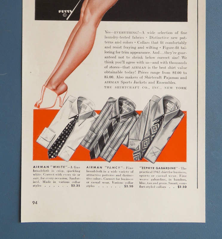 1942 Airman Shirts With Sexy Pin Up Petty Girl Wearing Shirt By George Petty