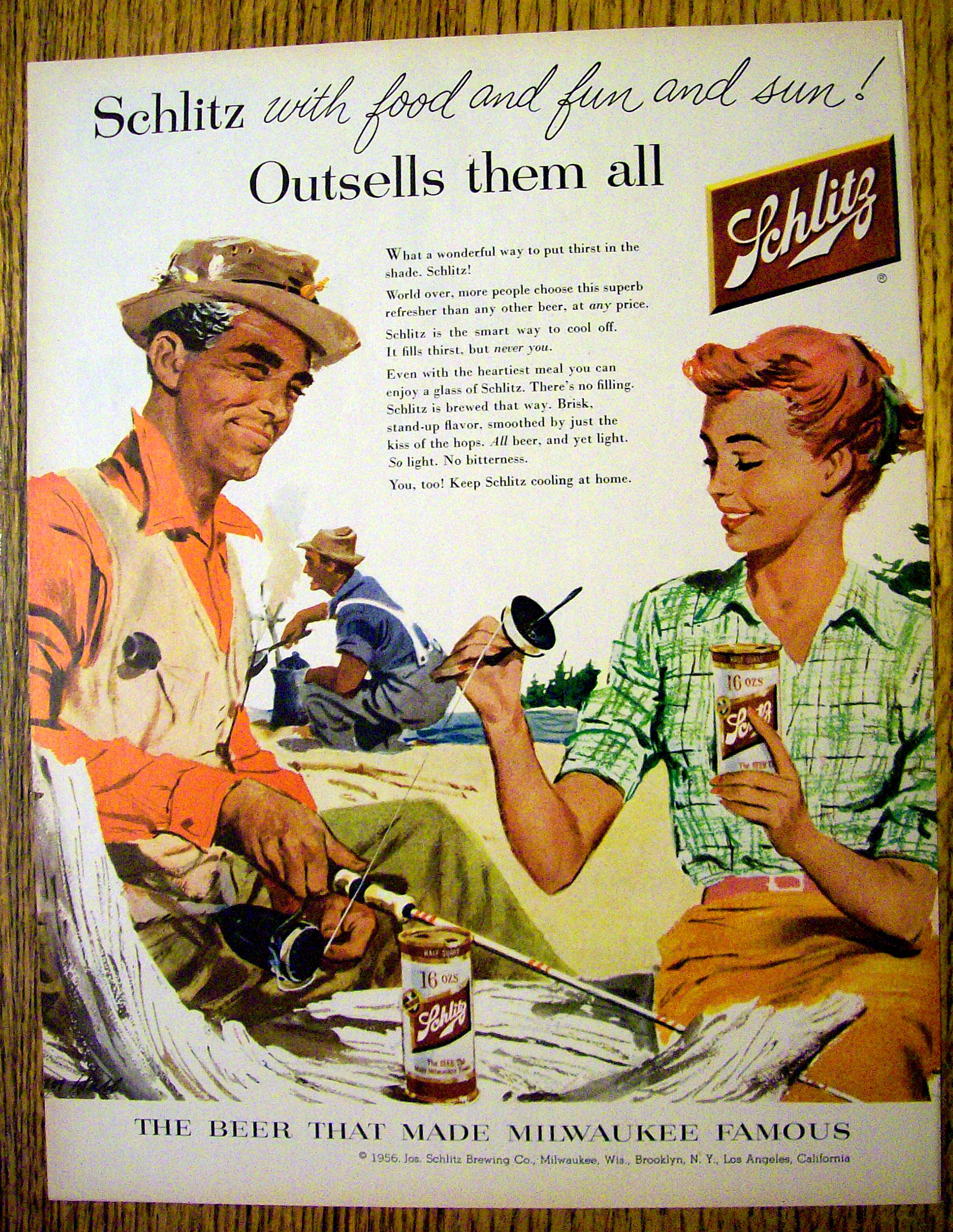 1956 Schlitz Beer with Man & Woman Fishing