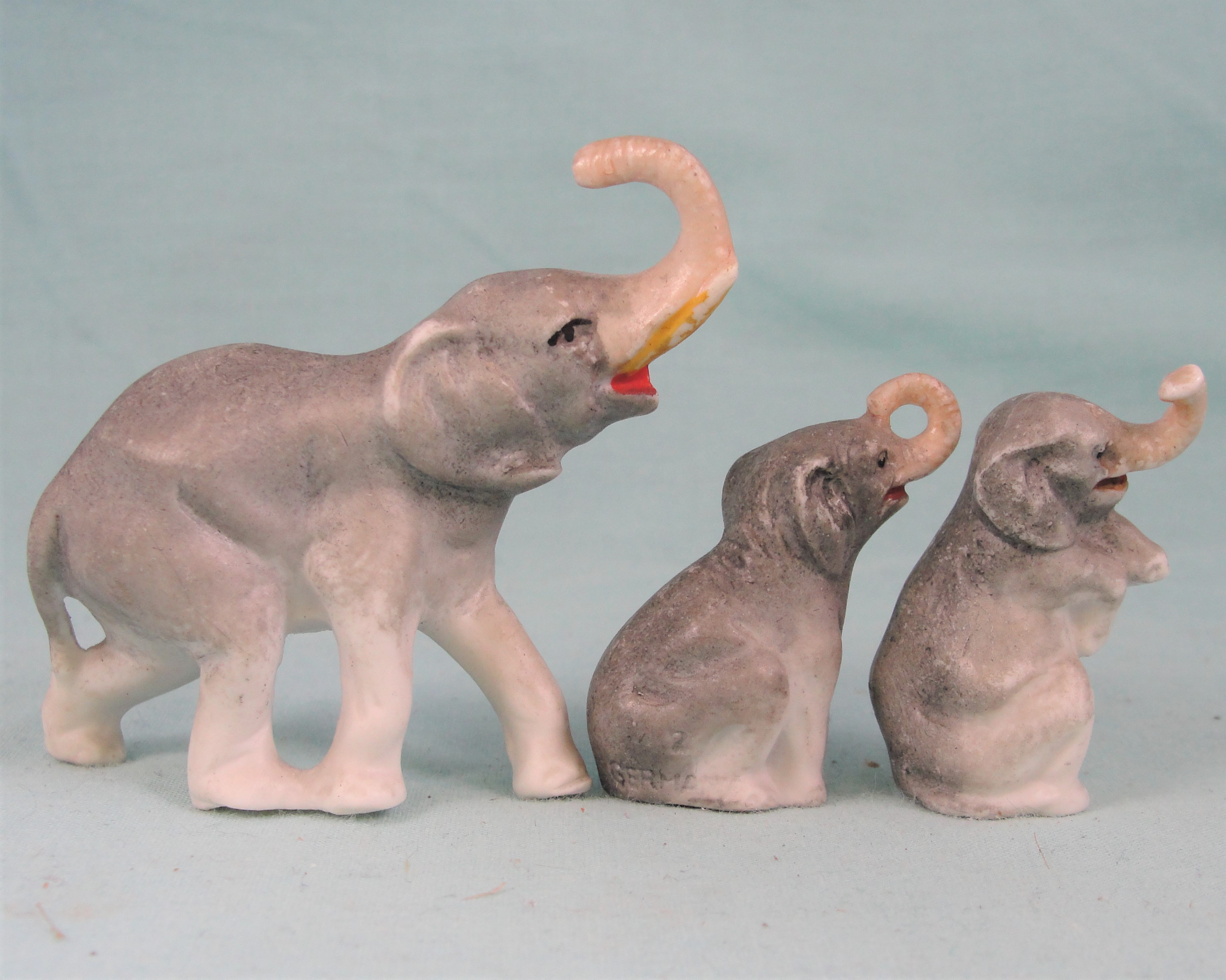 Old Miniature German Porcelain Elephant Trio