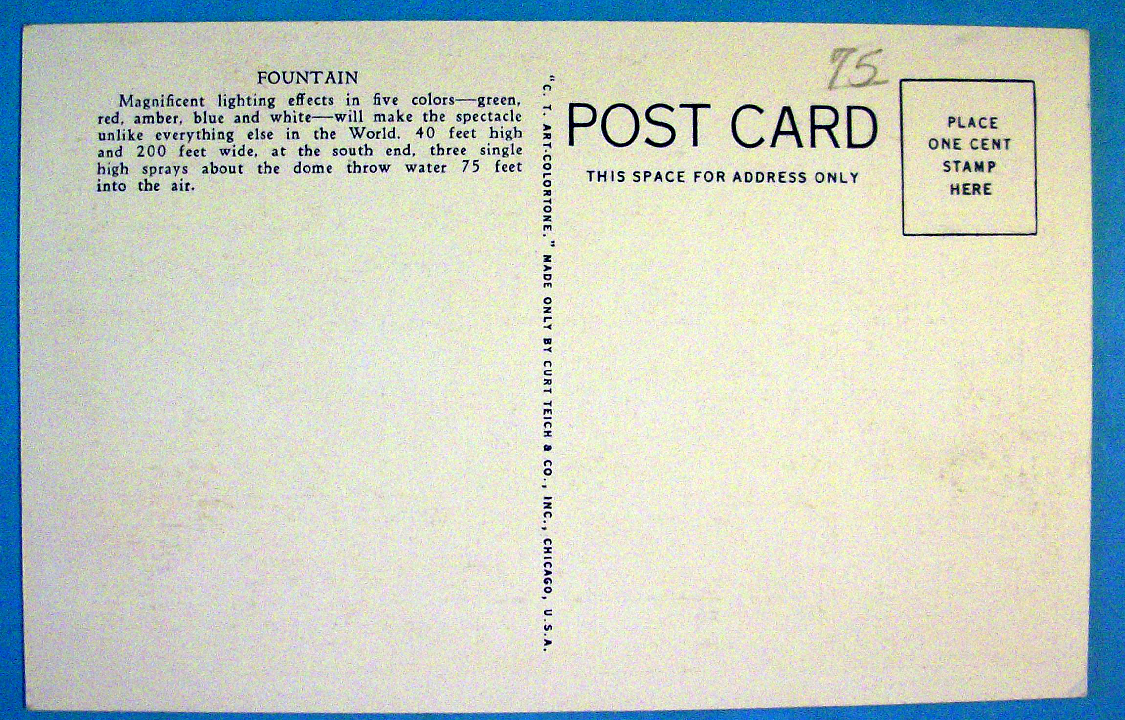 Fountain In Chicago Postcard (Chicago World's Fair)