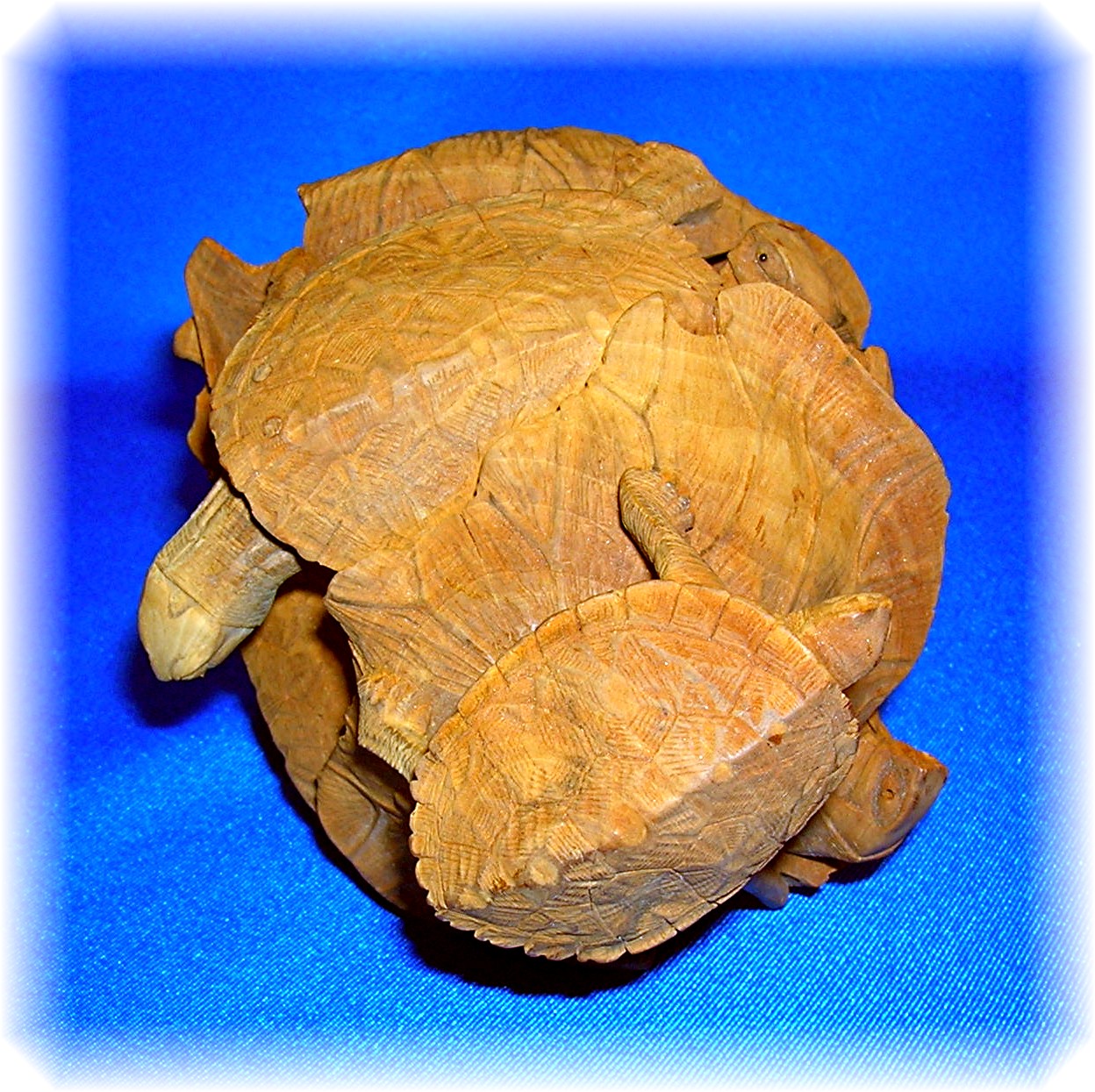Signed Wooden Oriental Multi Turtle Carving