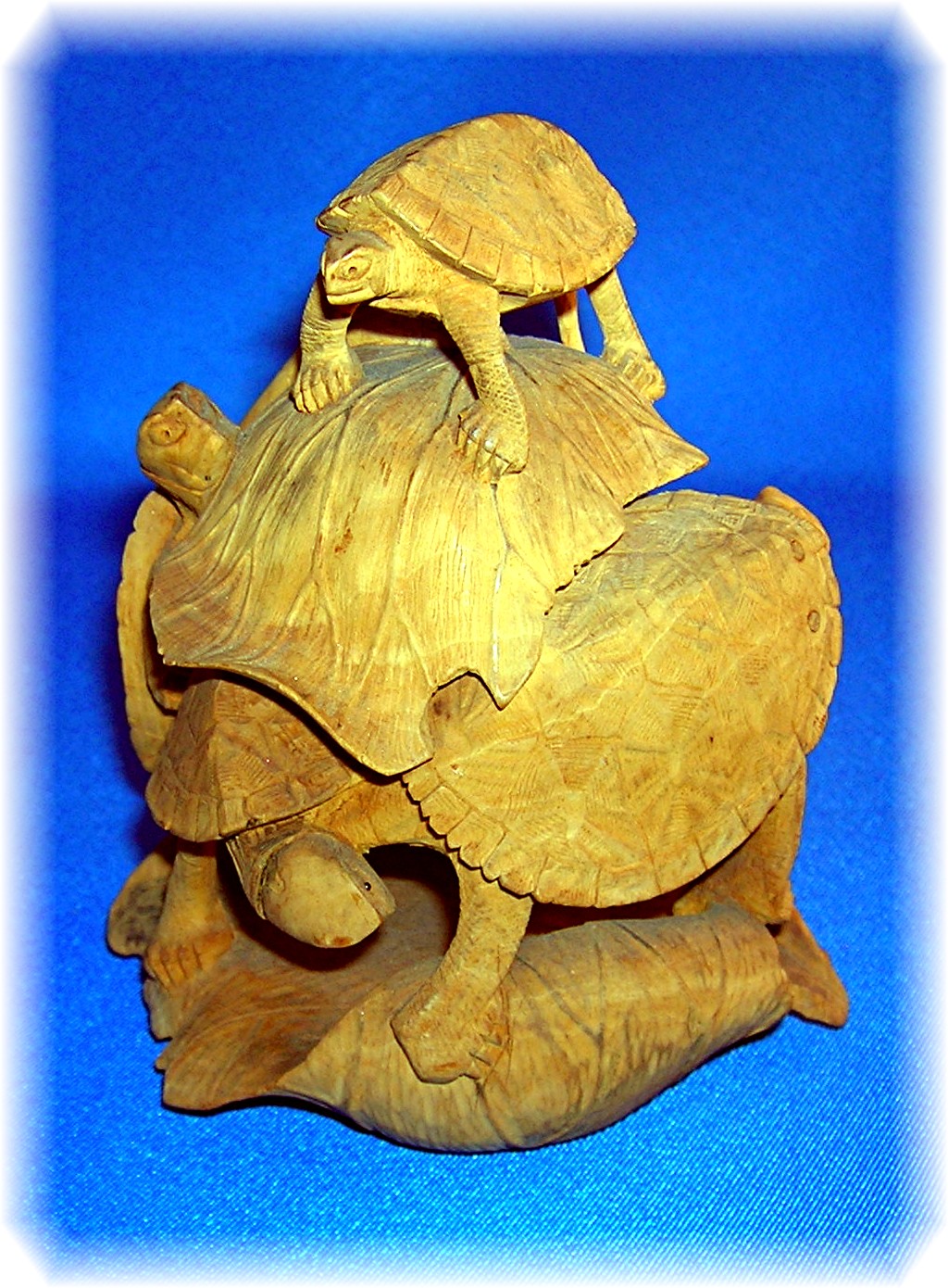 Signed Wooden Oriental Multi Turtle Carving