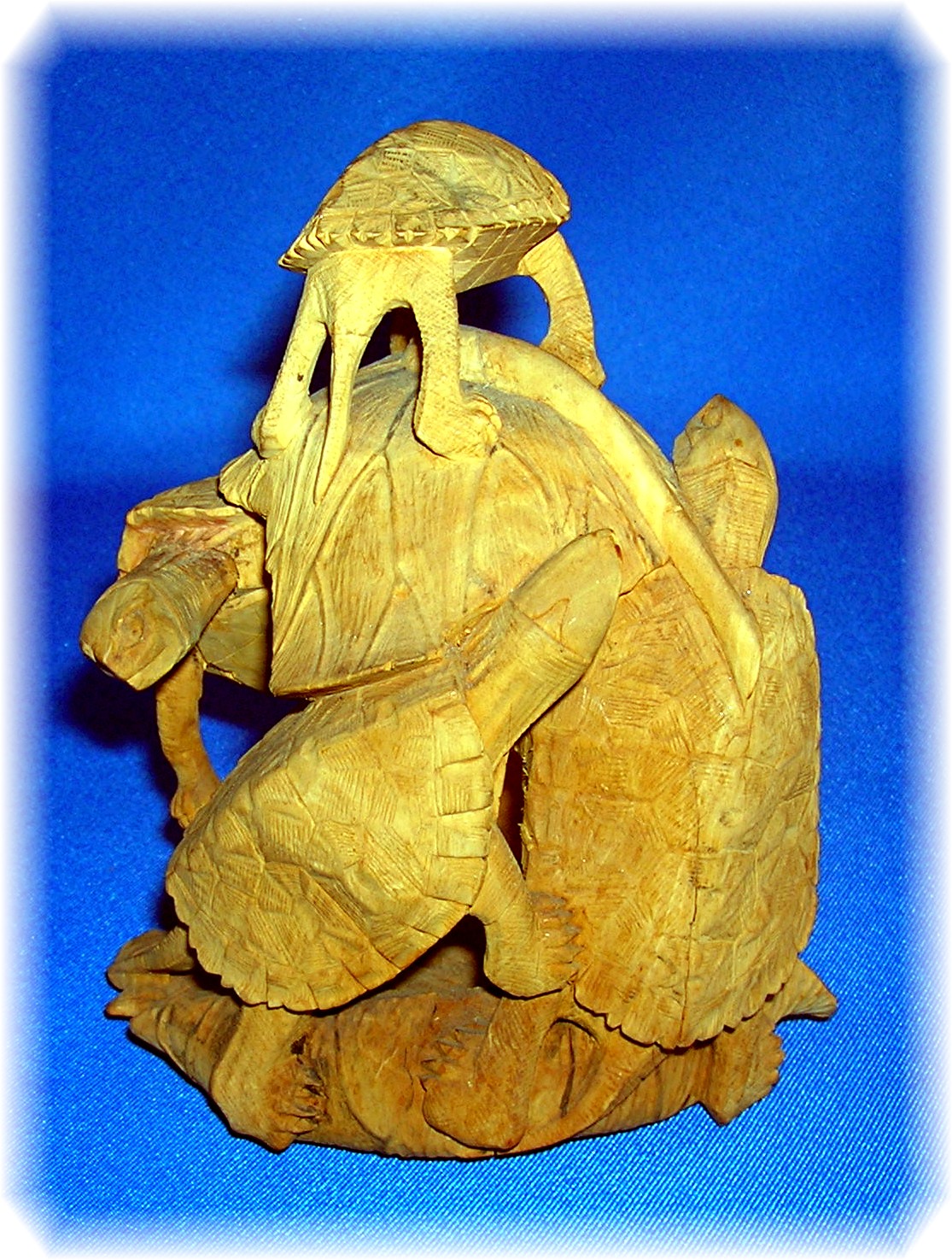 Signed Wooden Oriental Multi Turtle Carving