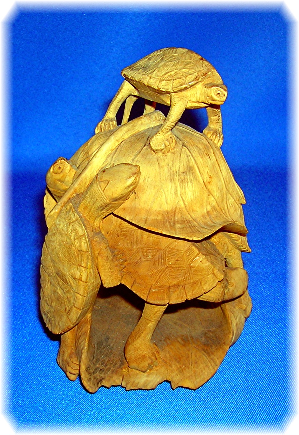 Signed Wooden Oriental Multi Turtle Carving