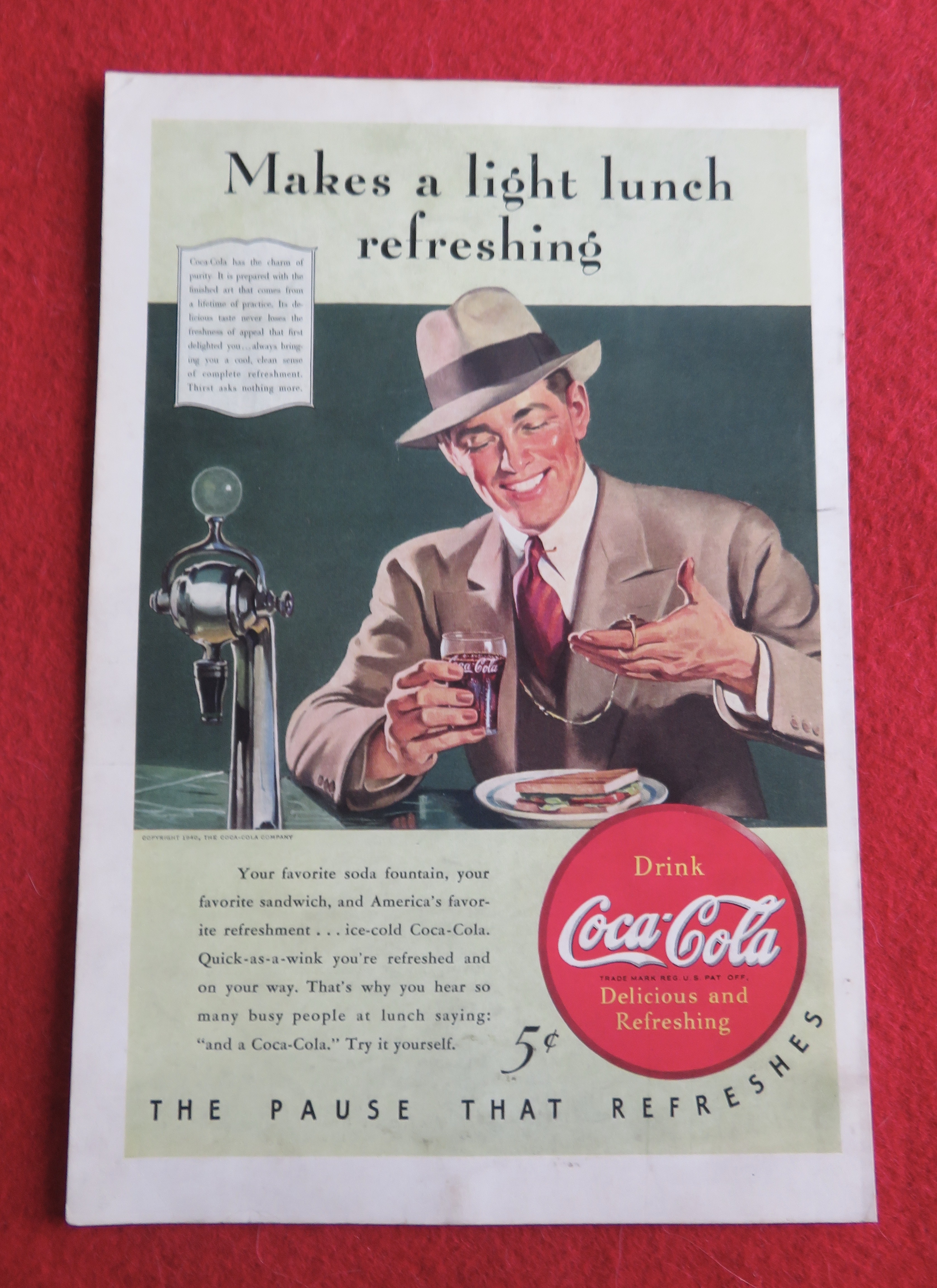 1940 Coca Cola (Coke) with Man Looking at Pocket Watch
