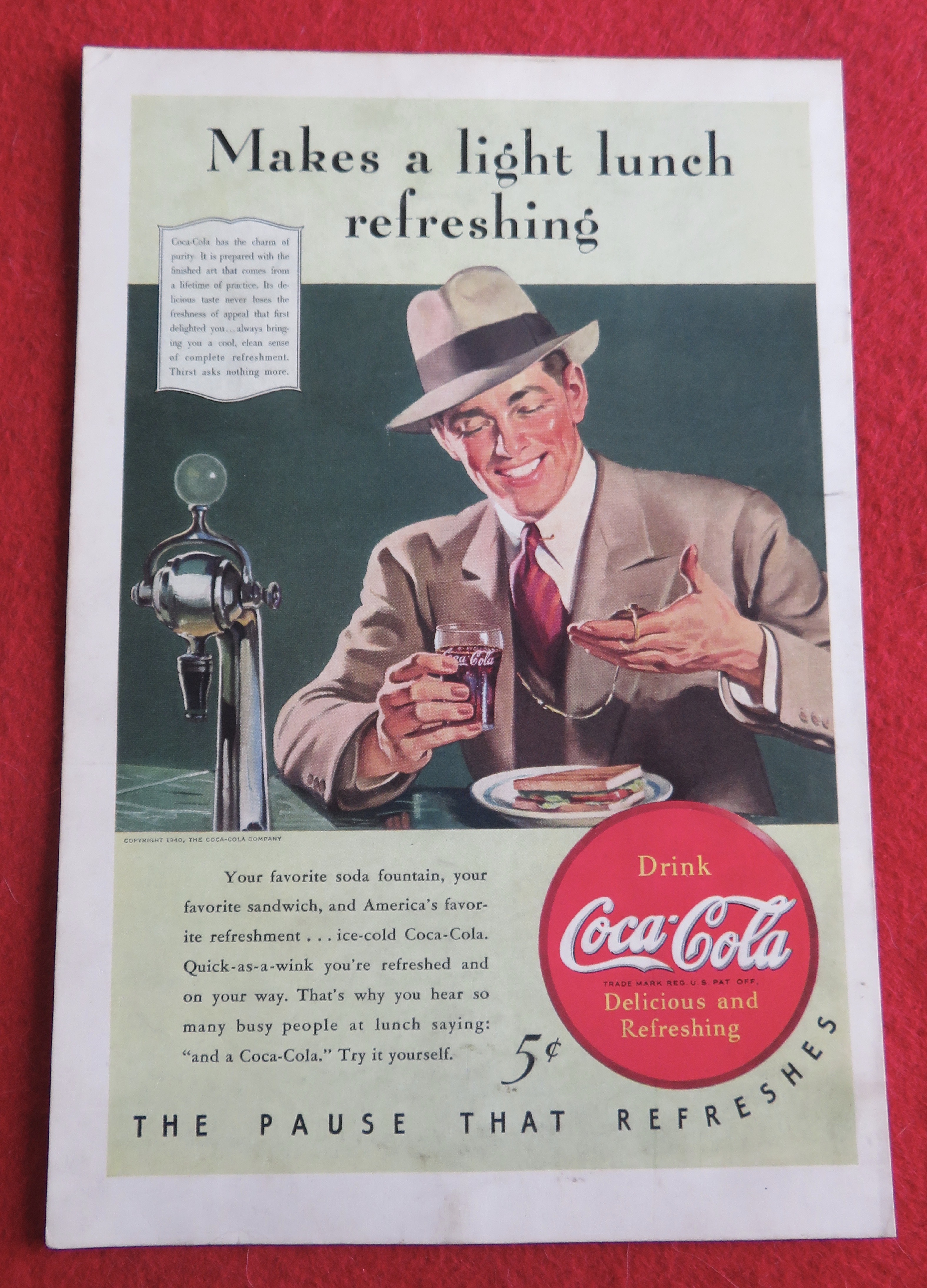 1940 Coca Cola (Coke) with Man Looking at Pocket Watch