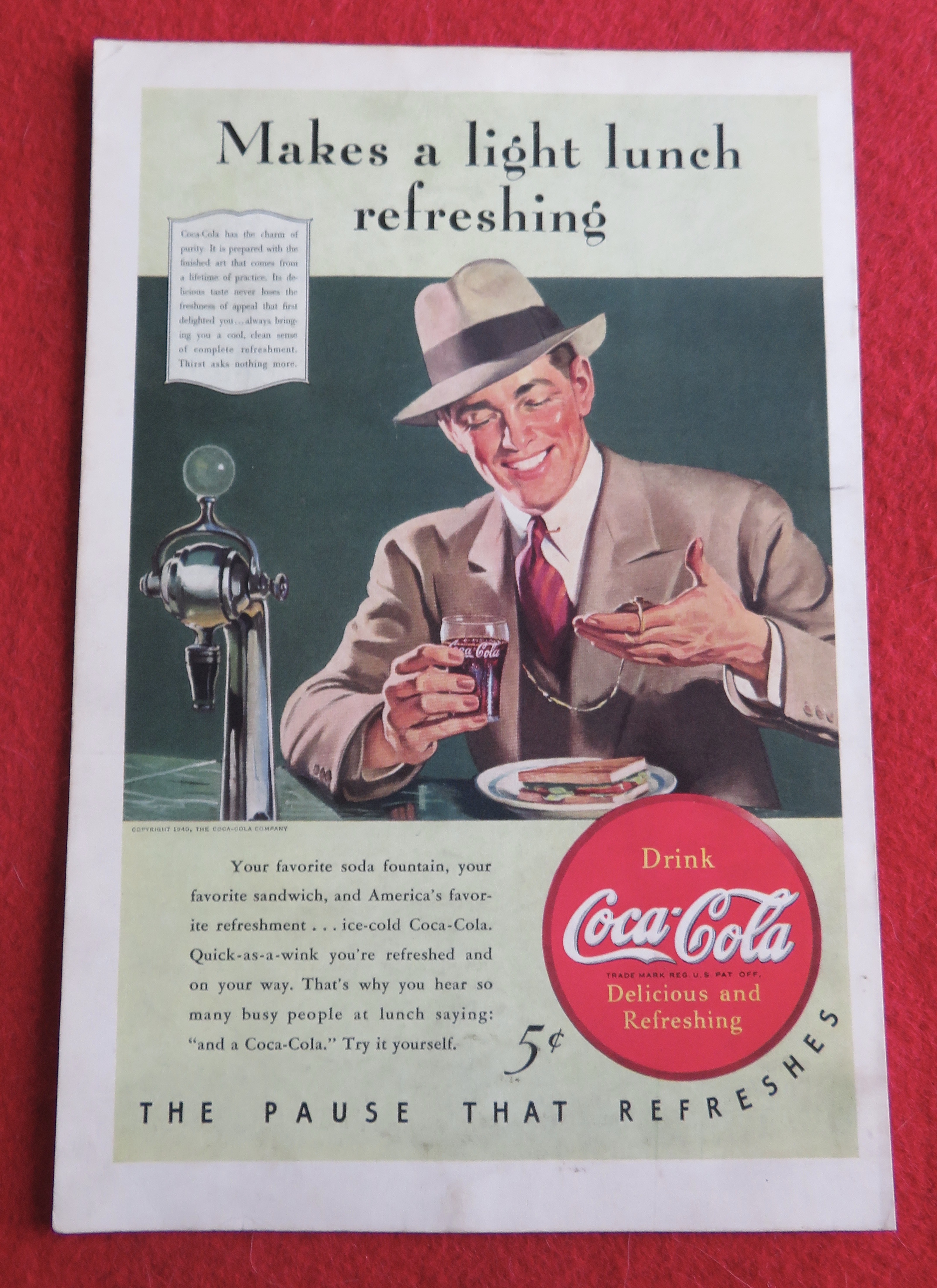1940 Coca Cola (Coke) with Man Looking at Pocket Watch