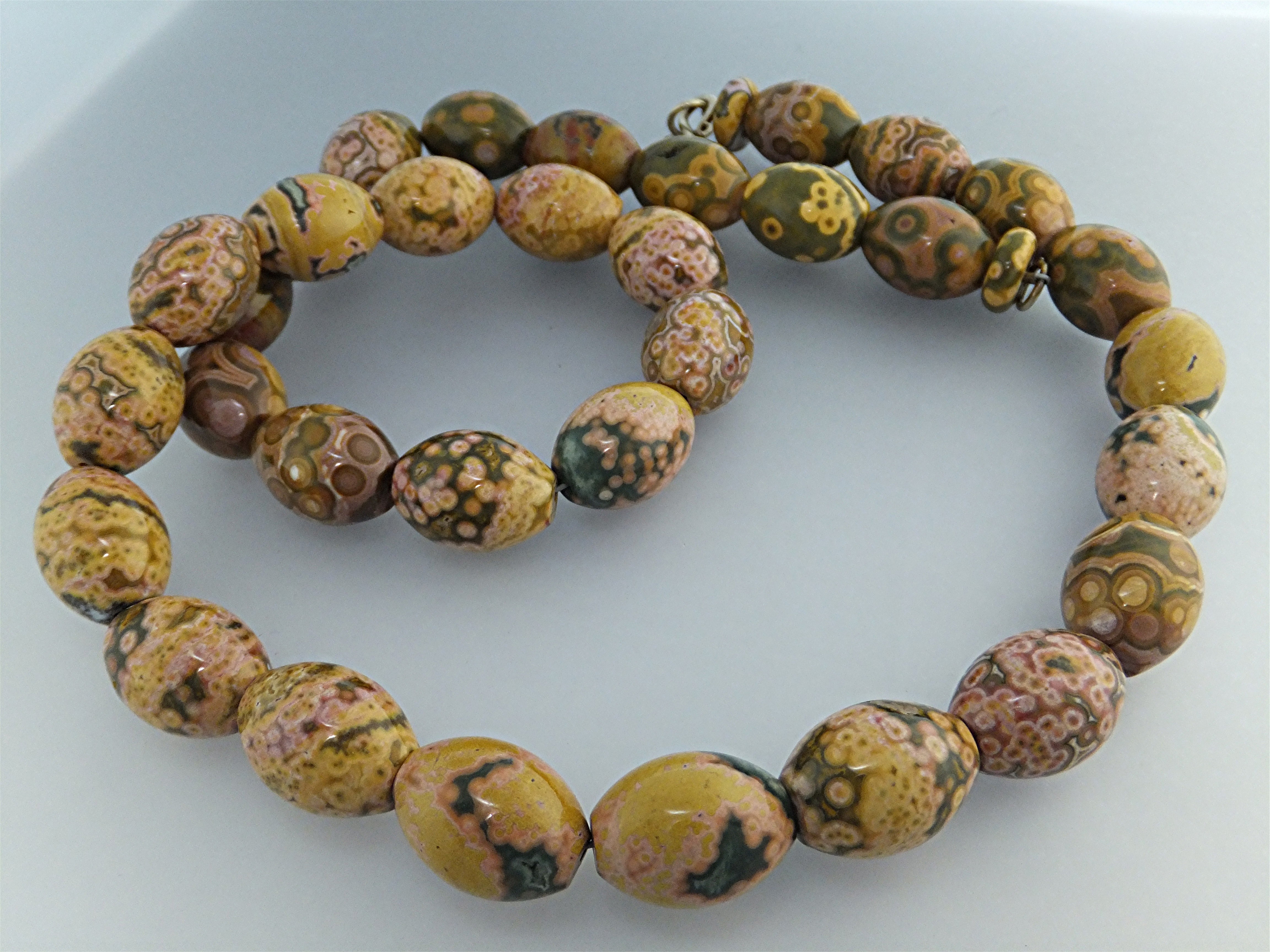 Necklace Gold Green Jasper Beads 23 Inch