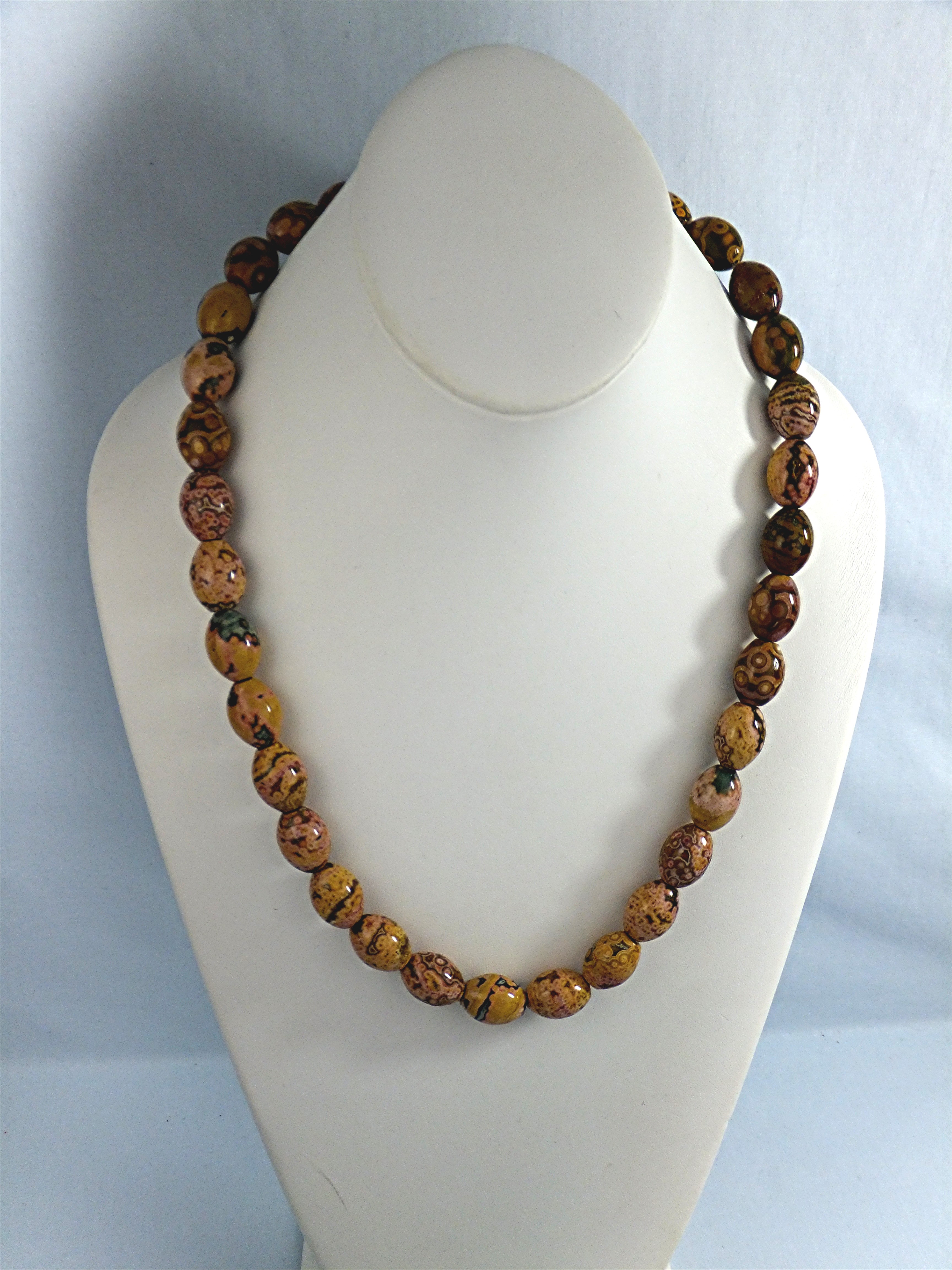 Necklace Gold Green Jasper Beads 23 Inch