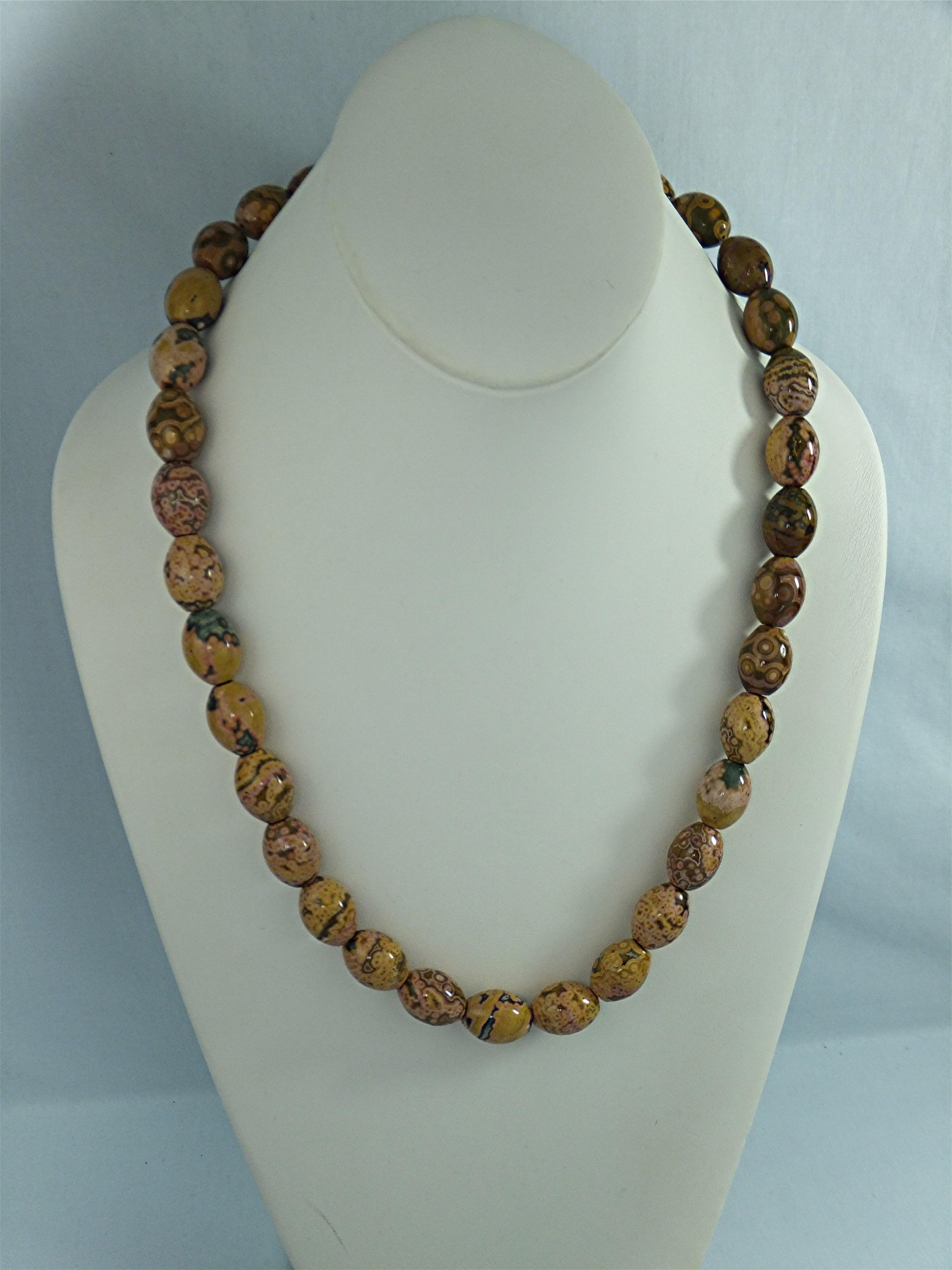 Necklace Gold Green Jasper Beads 23 Inch