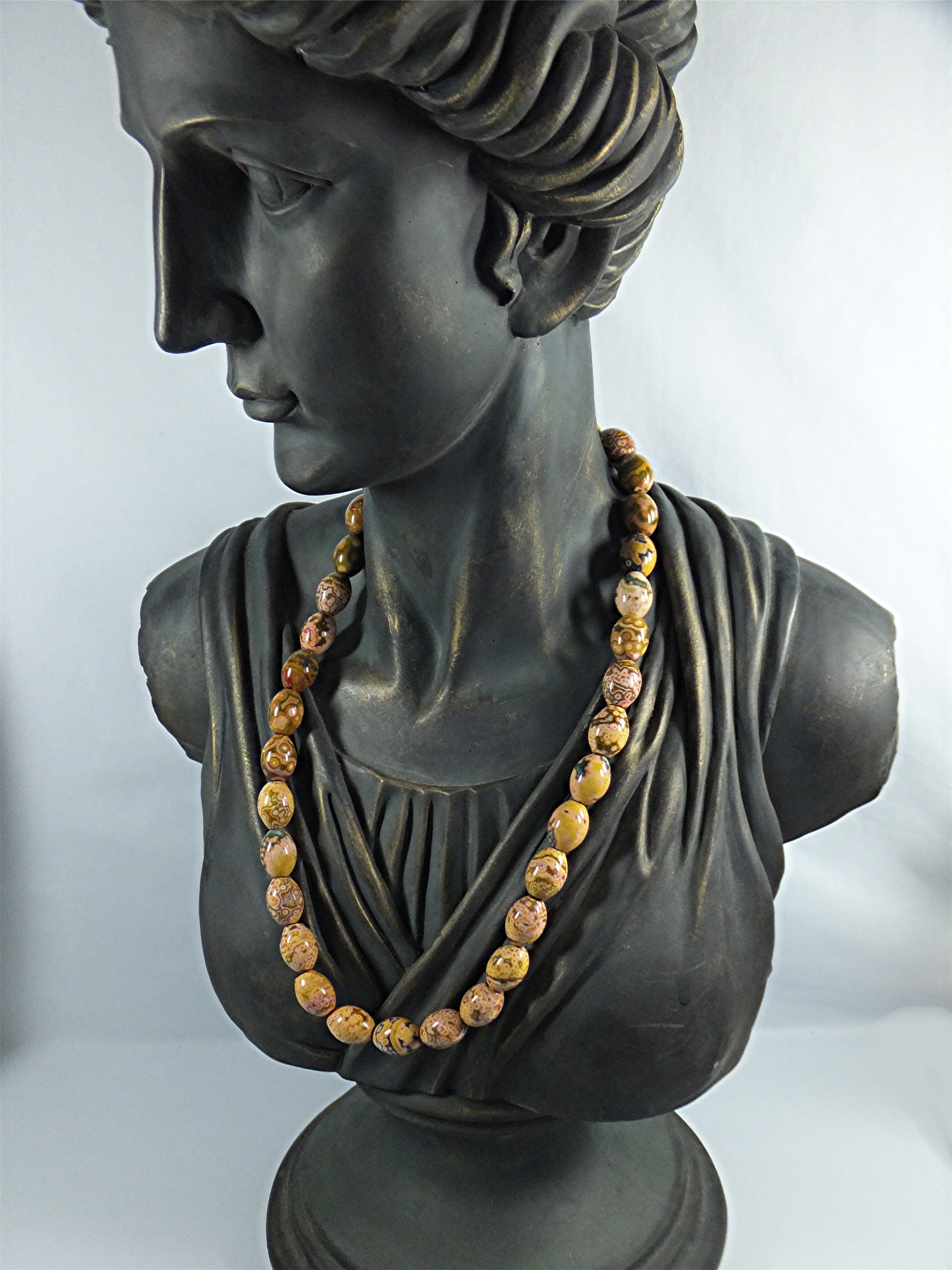 Necklace Gold Green Jasper Beads 23 Inch