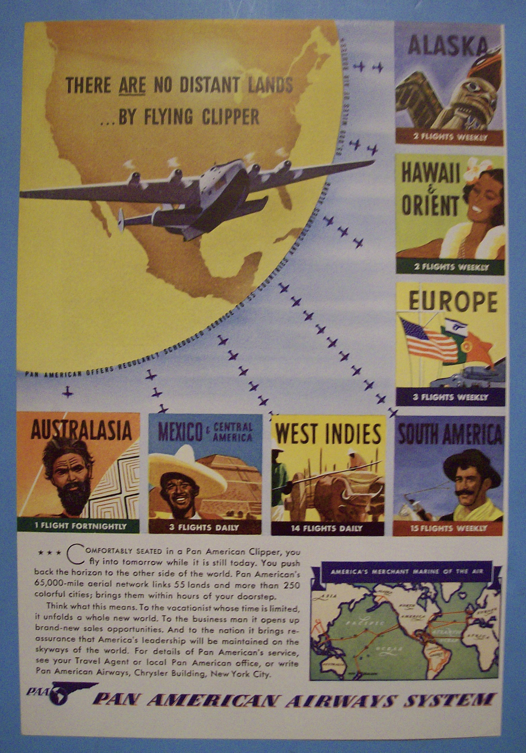 1941 Pan American Airways System with a Plane & Six Different Places