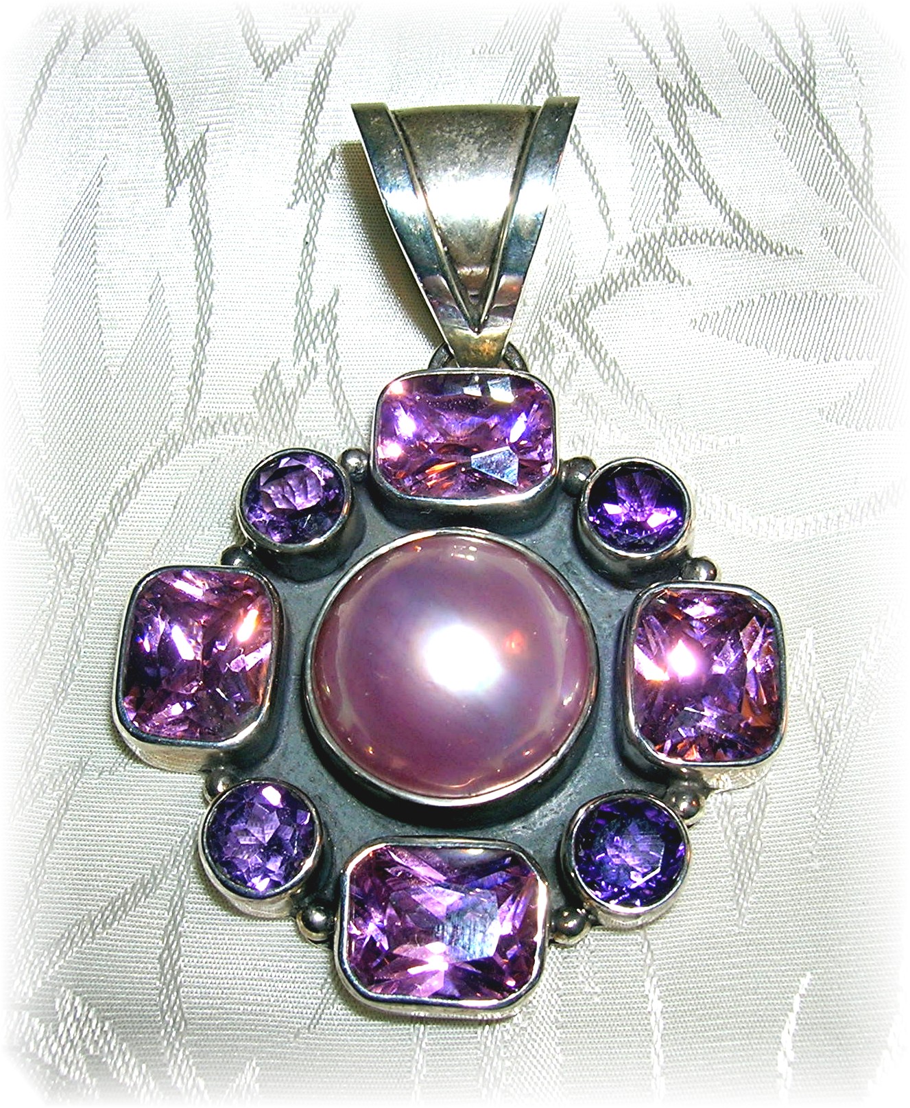 Pendant Sterling Silver Pink Mabe Pearl Amethyst Pink C