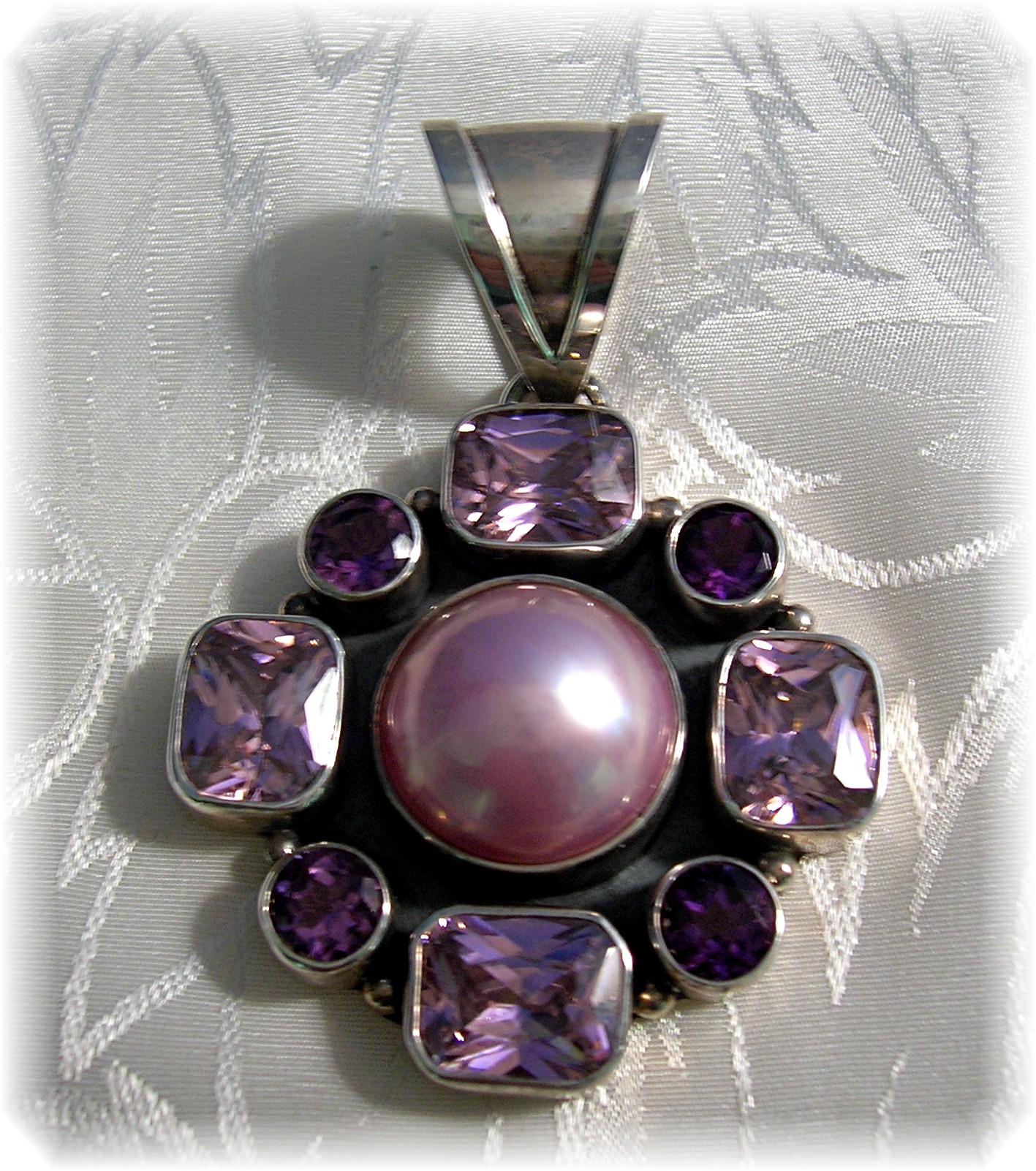 Pendant Sterling Silver Pink Mabe Pearl Amethyst Pink C