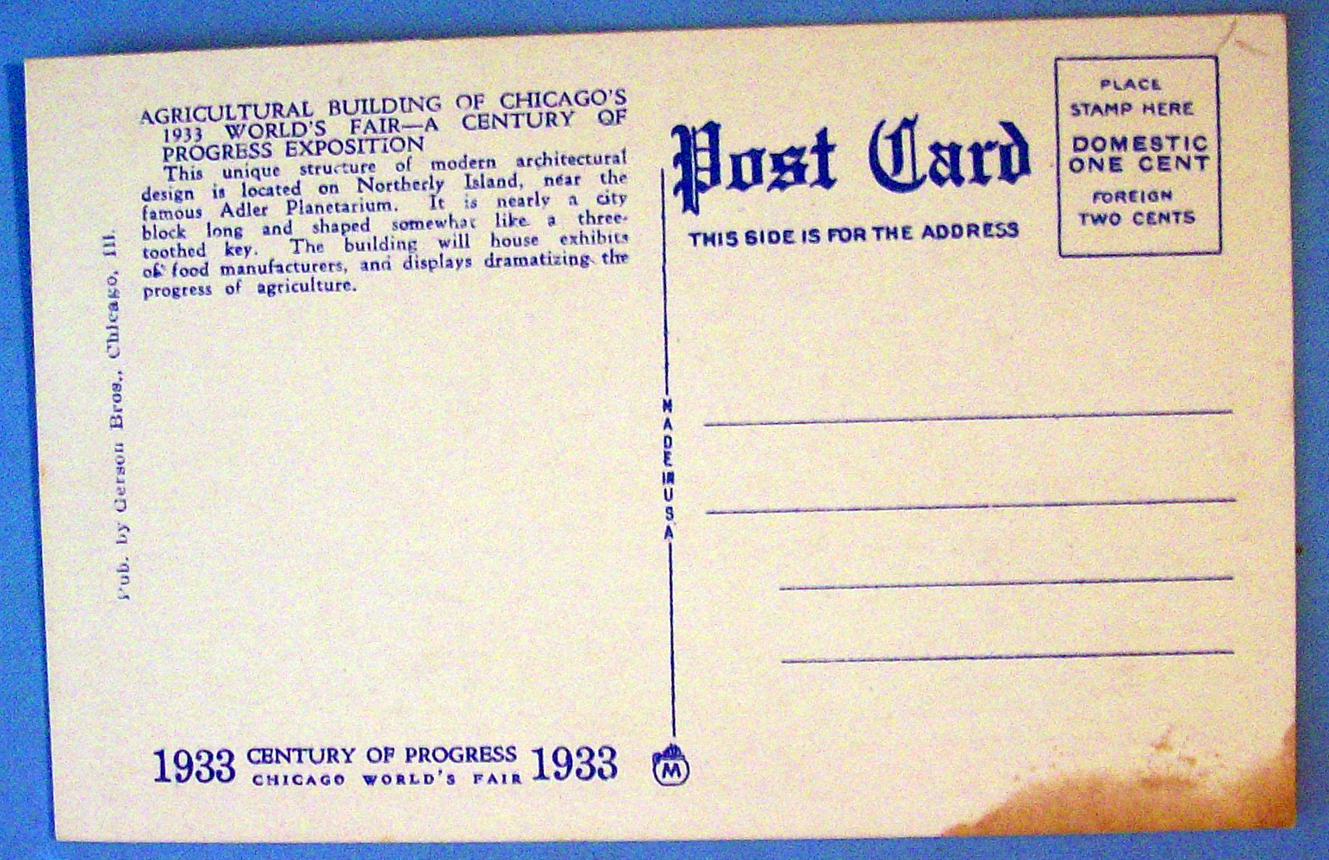 Agricultural Building Postcard (Chicago World's Fair)