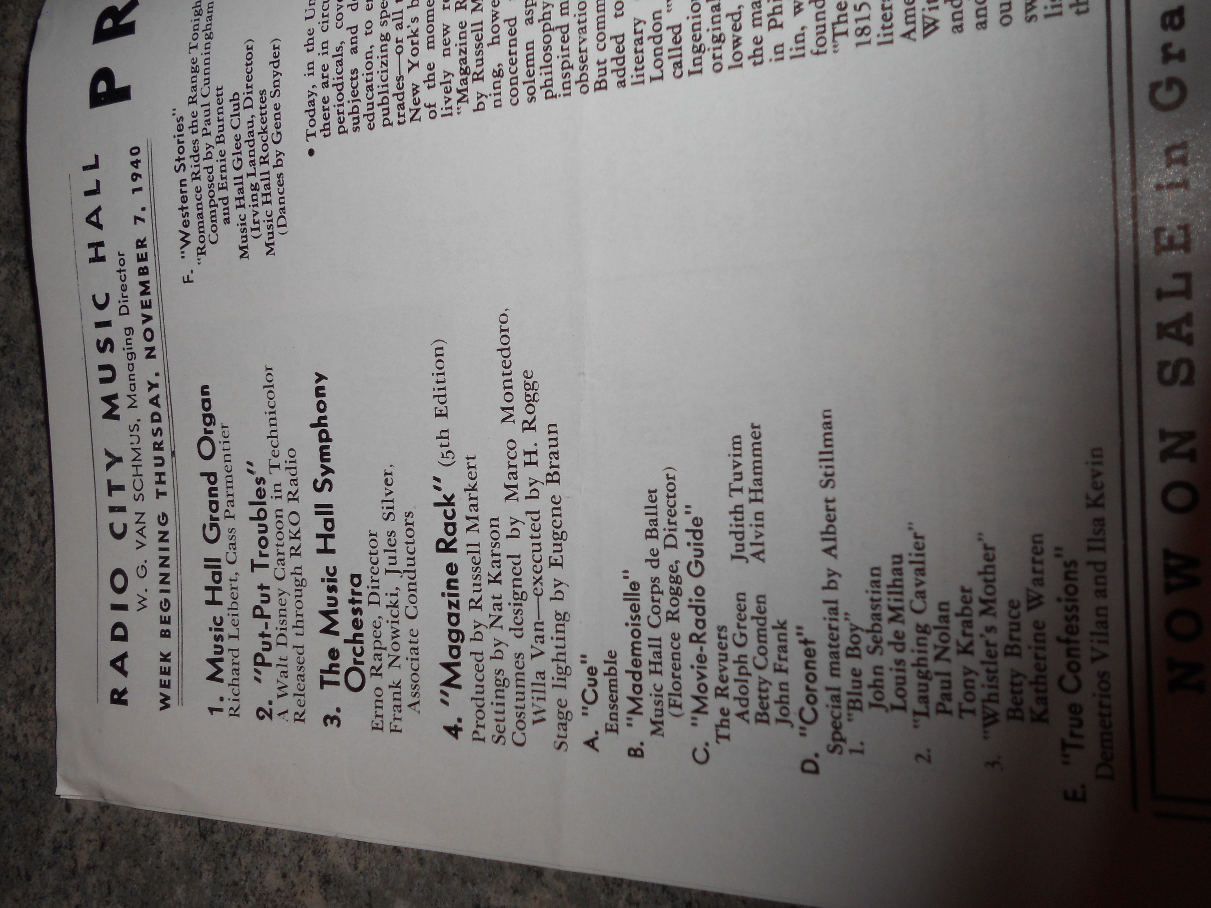 Radio City Music Hall Program, 1940