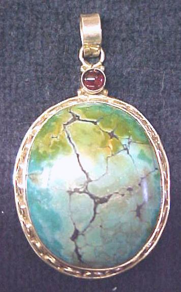 Pendant Sterling Silver Turquoise Cabochon Garnet