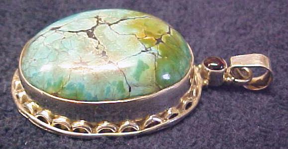 Pendant Sterling Silver Turquoise Cabochon Garnet