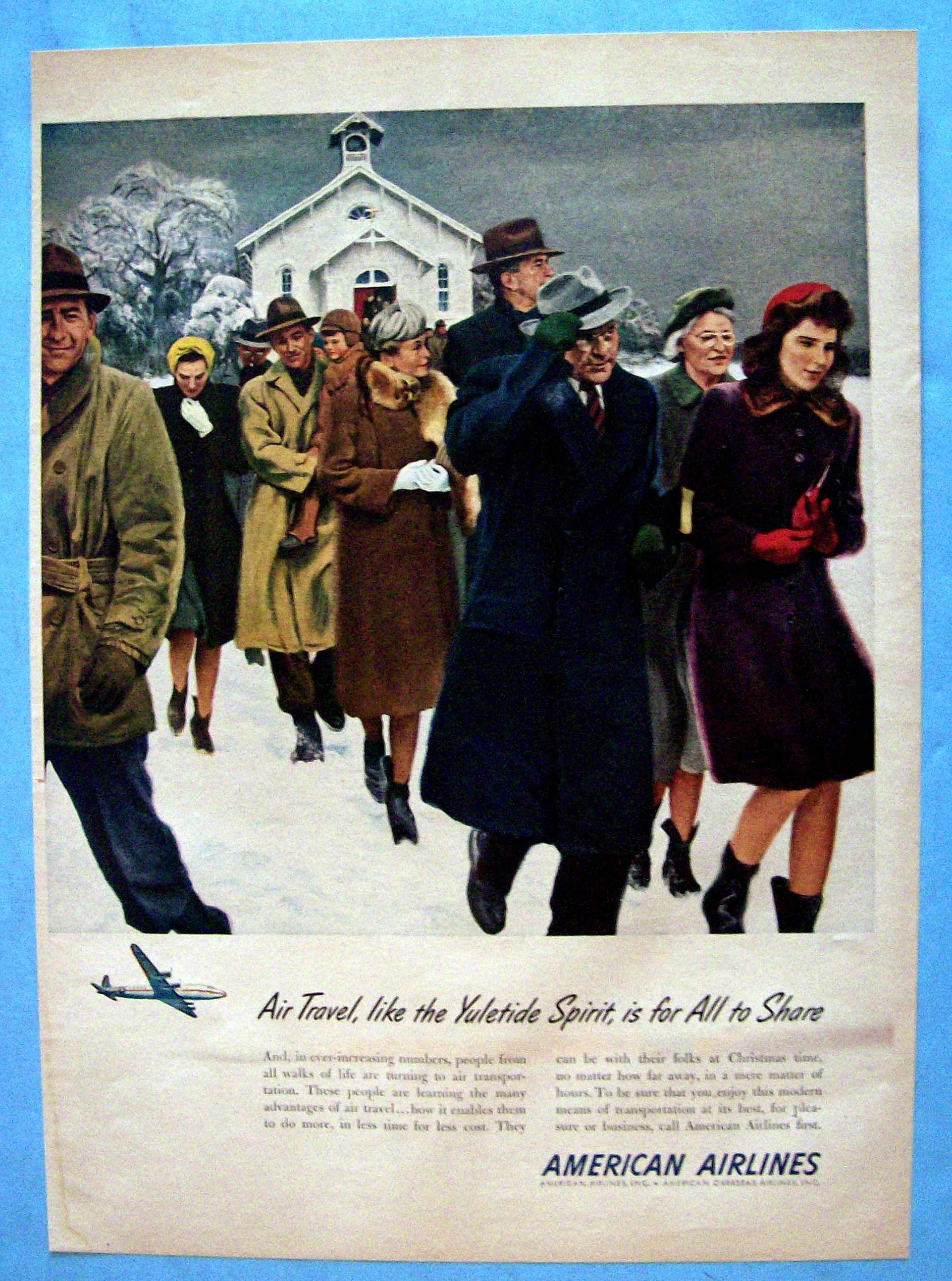 1946 American Airlines with People Coming Out Of Church