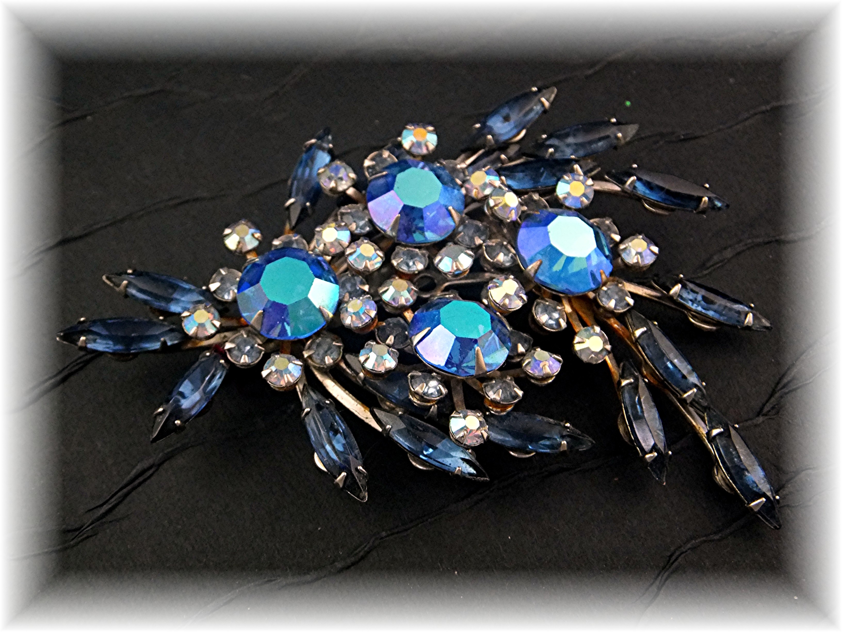 Brooch Pin Blue Borealis Crystal Spray
