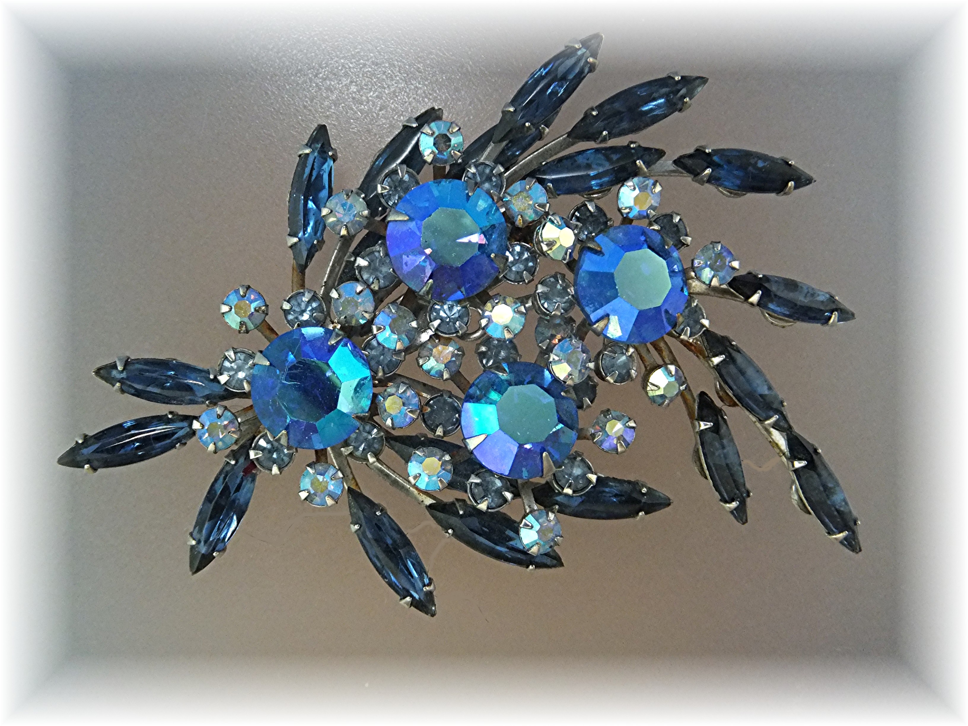 Brooch Pin Blue Borealis Crystal Spray