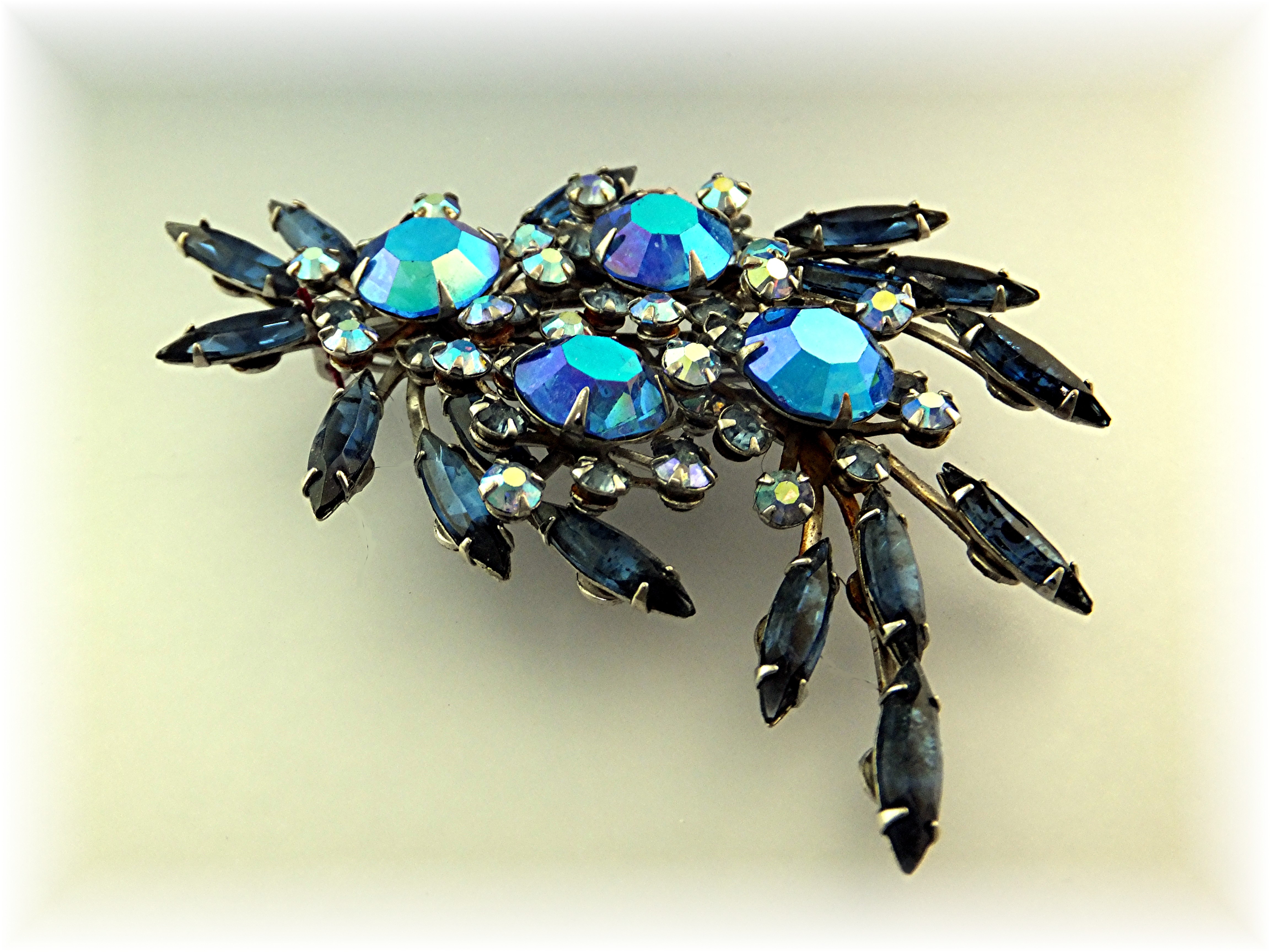 Brooch Pin Blue Borealis Crystal Spray
