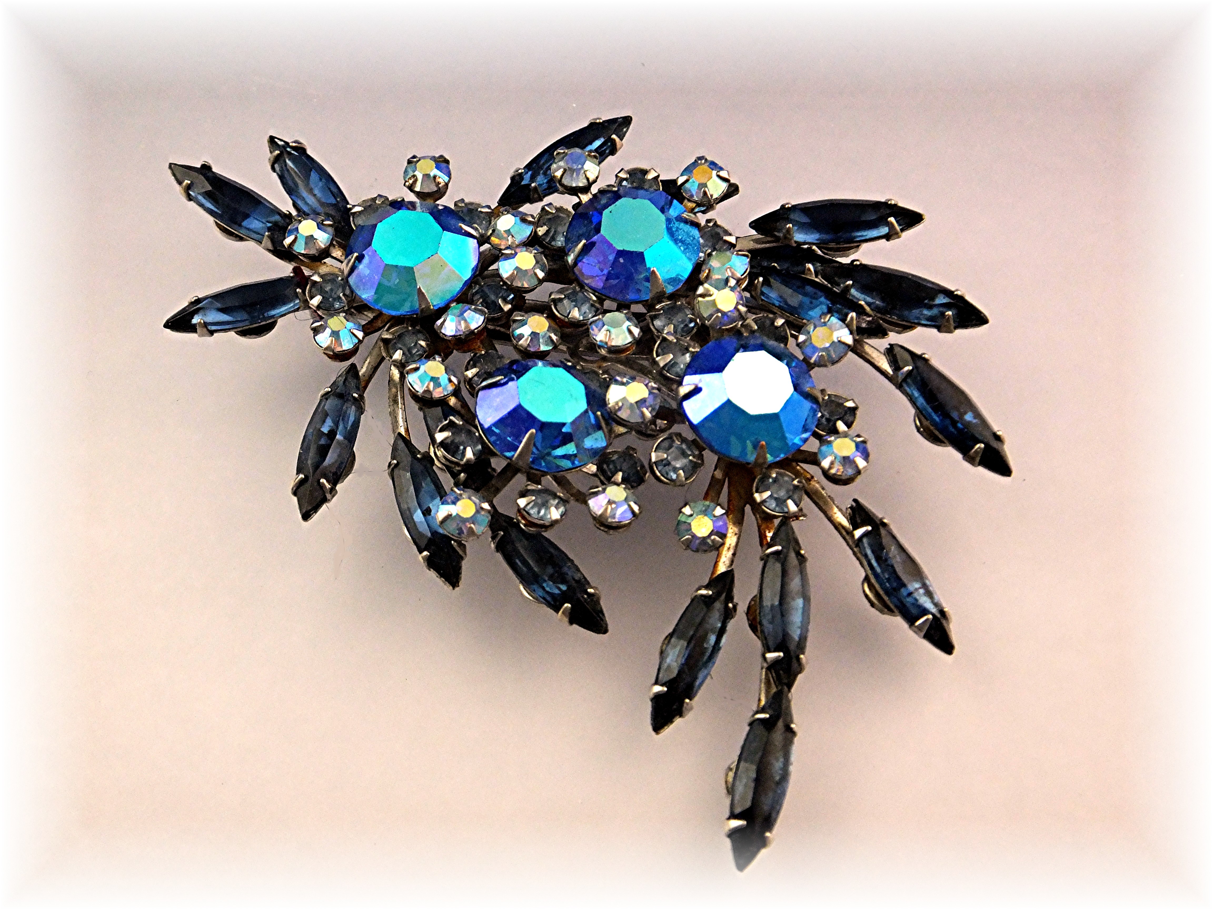 Brooch Pin Blue Borealis Crystal Spray